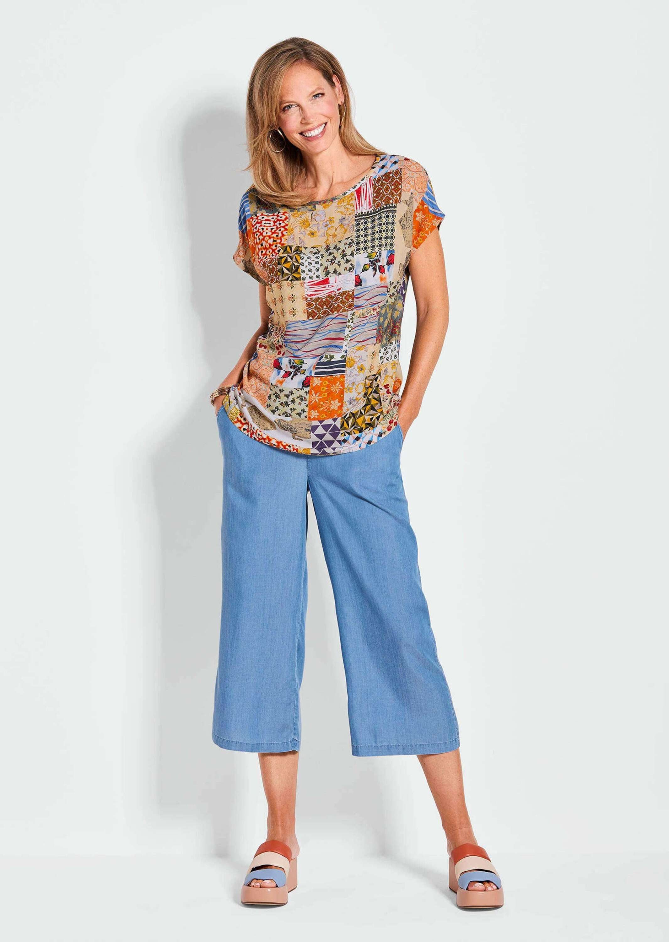 GOLDNER Schlupfbluse Luftige Viskosebluse mit Patch-Print Floral gemusterte günstig online kaufen