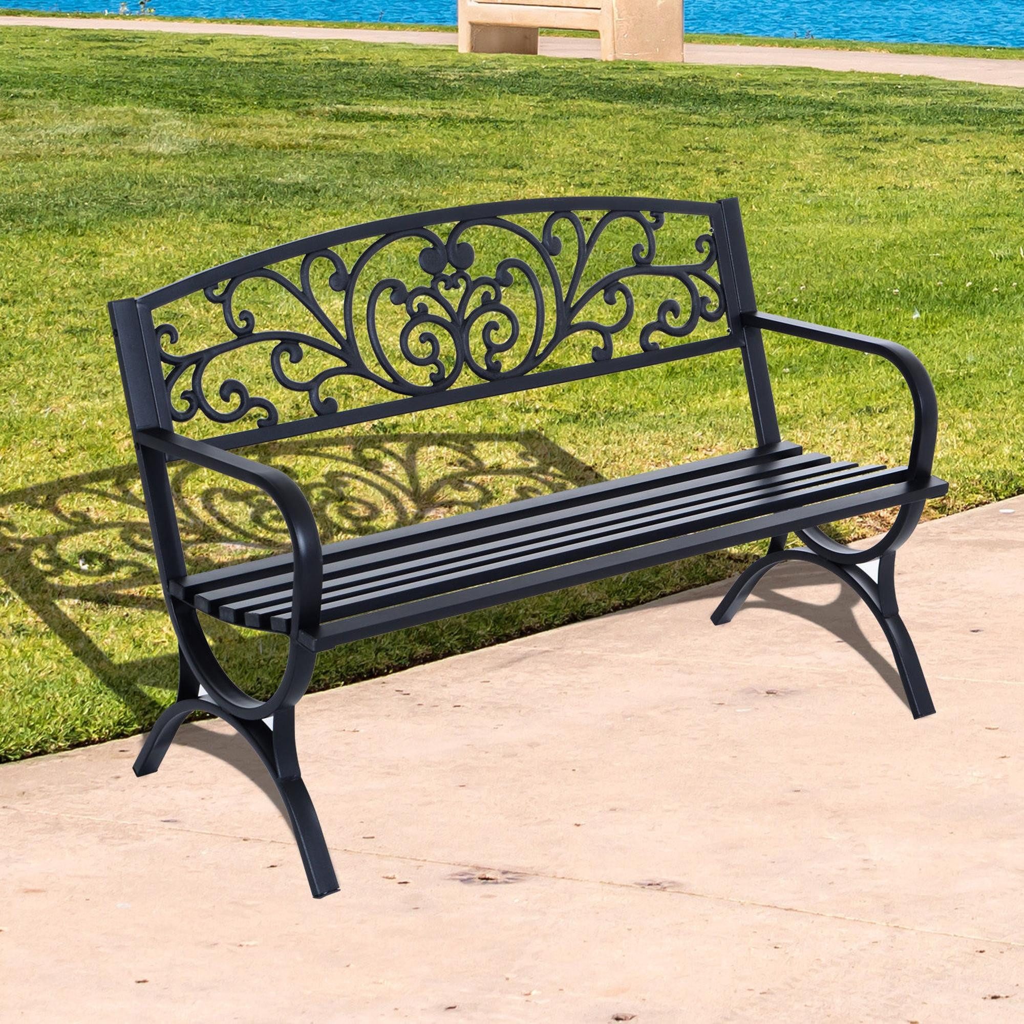 Outsunny Gartenbank 2-Sitzer 240kg belastbar Gartenmöbel für innen und außen geeignet (Sitzbank, 1-St., Bank), Schwarz 127x60x85 cm