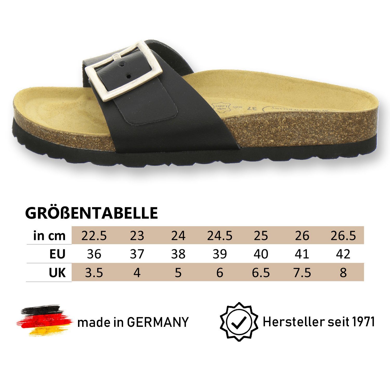 in für Leder, Germany Damen 2112 schwarz sommerliche Pantoletten Made Glattleder aus AFS-Schuhe Pantolette