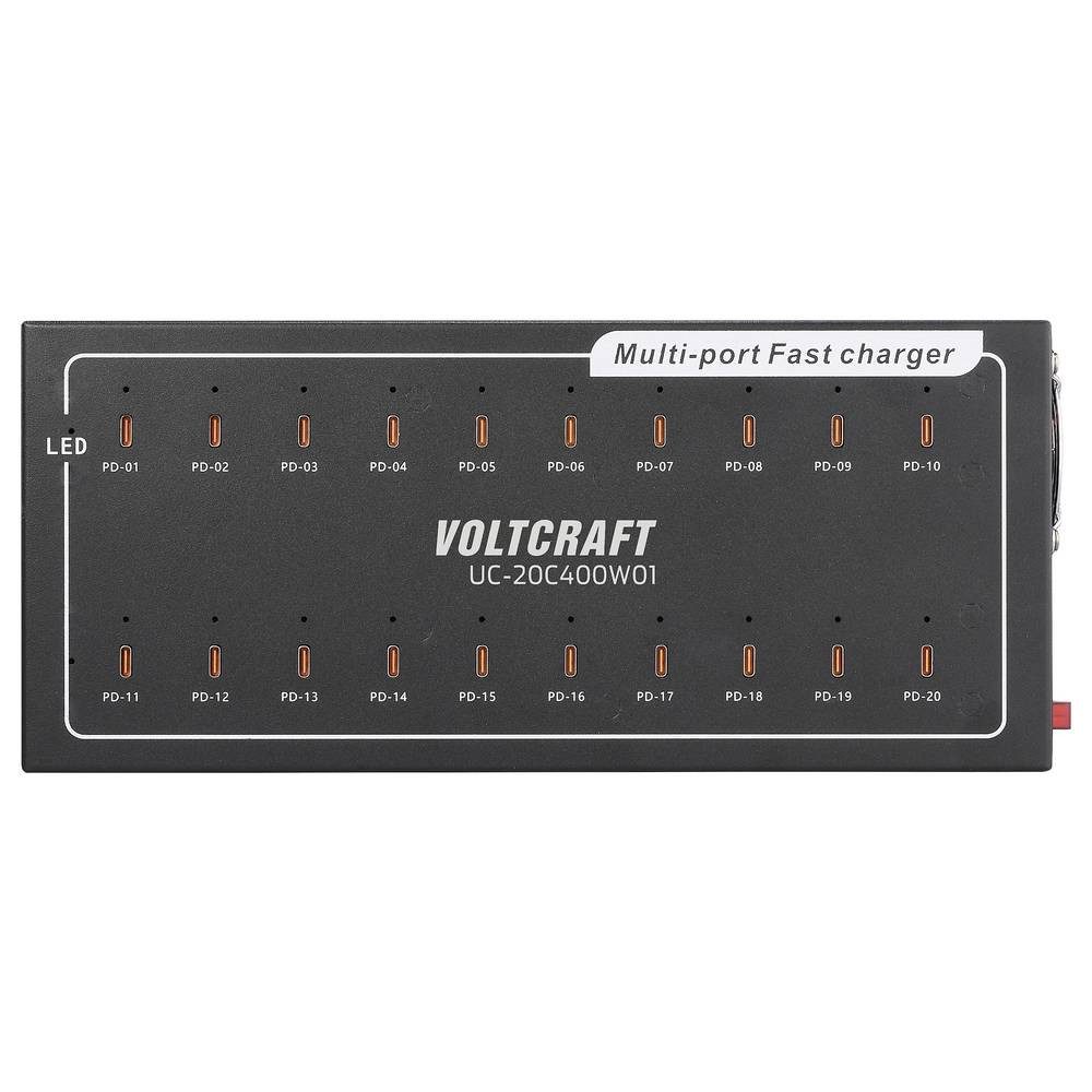 VOLTCRAFT UC-20C400W01 USB Ladestation 400 W 20x USB-C® USB PD Schwarz USB-Ladegerät (USB Power Delivery (USB-PD)