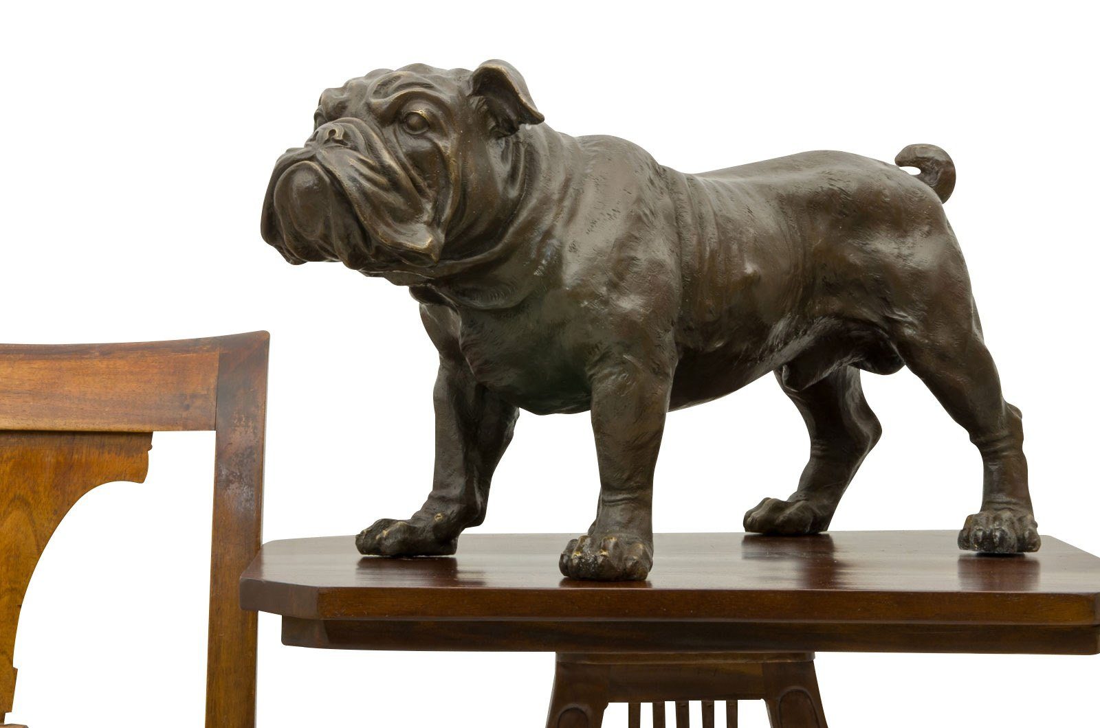 Aubaho Skulptur Bronzeskulptur Hund Statue im Bulldogge 55cm Figur Antik-Stil Bronze