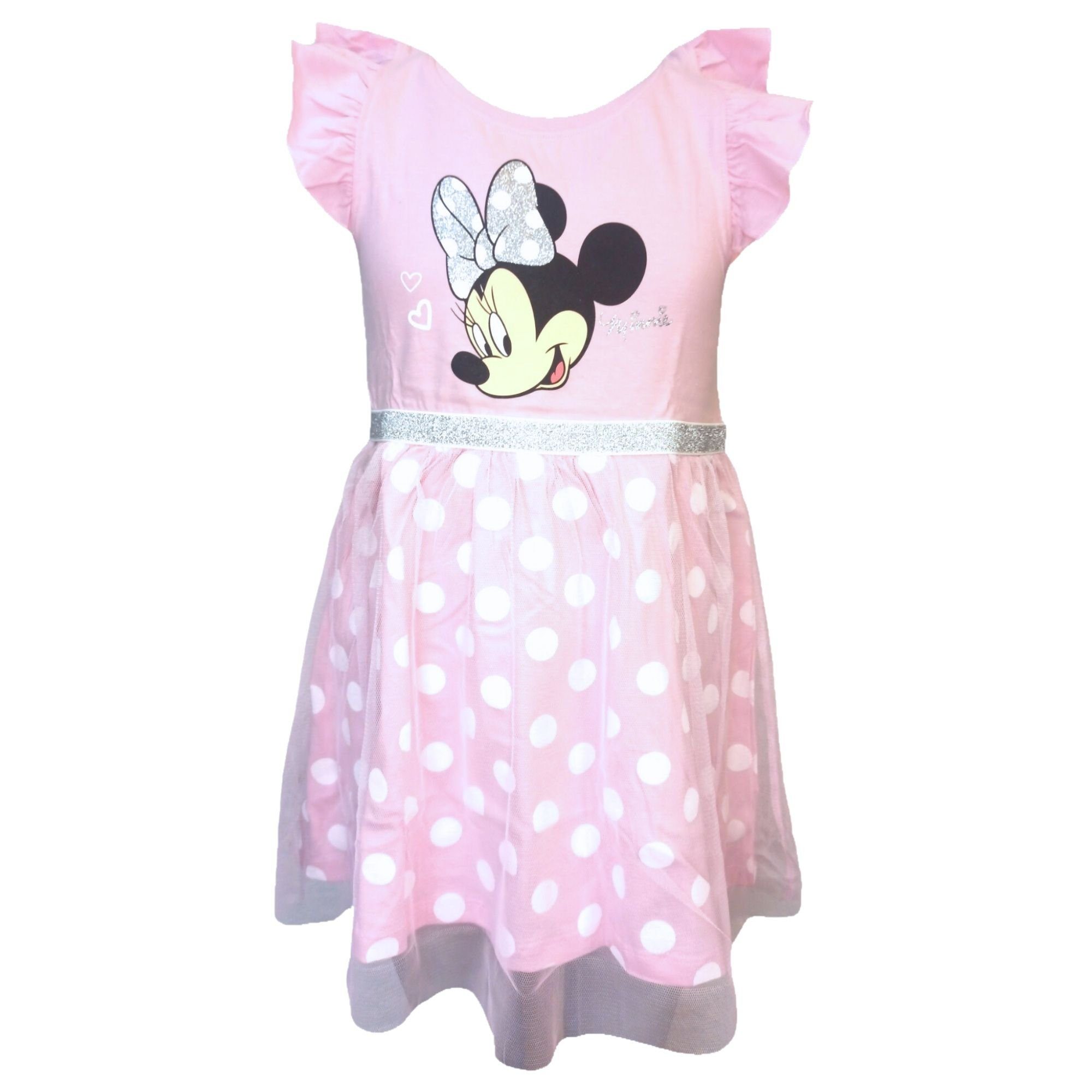 Gr. Minnie Maus -134 104 Glitzer Mouse mit Sommerkleid Disney Minnie cm Tüllkleid