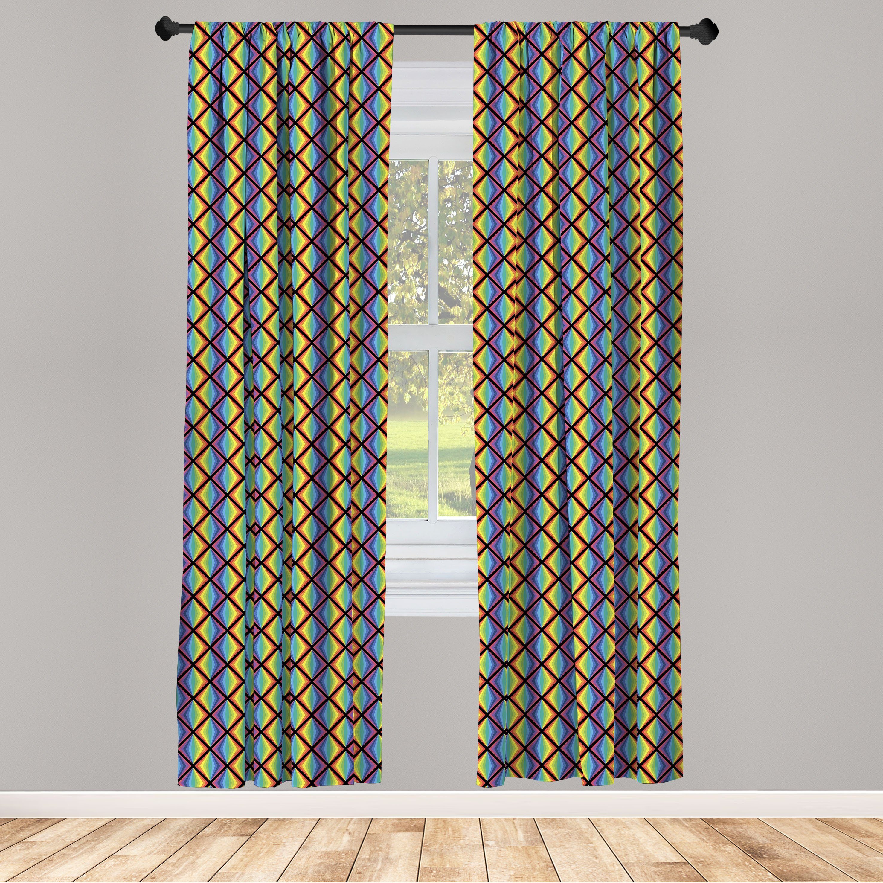 Gardine Vorhang für Wohnzimmer Schlafzimmer Dekor, Abakuhaus, Microfaser, Regenbogen Mehrfarbige Triangles Kunst