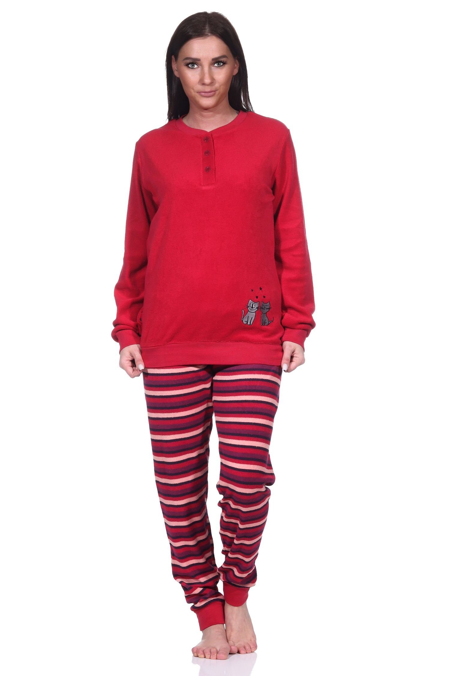 langarm süßem Pyjama, Normann Katzen-Motiv Pyjama Frottee Schlafanzug Damen mit