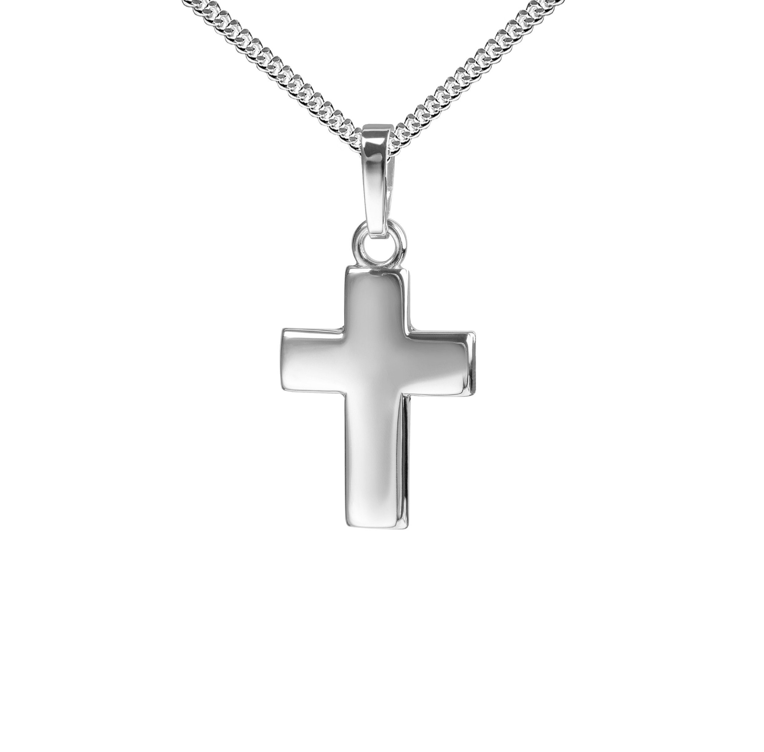 JEVELION Kreuzkette Kreuzanhänger 925 Silberkreuz - Made in Germany (Silberanhänger, für Damen und Kinder), Mit Silberkette 925 - Länge wählbar 36 - 70 cm oder ohne Kette.