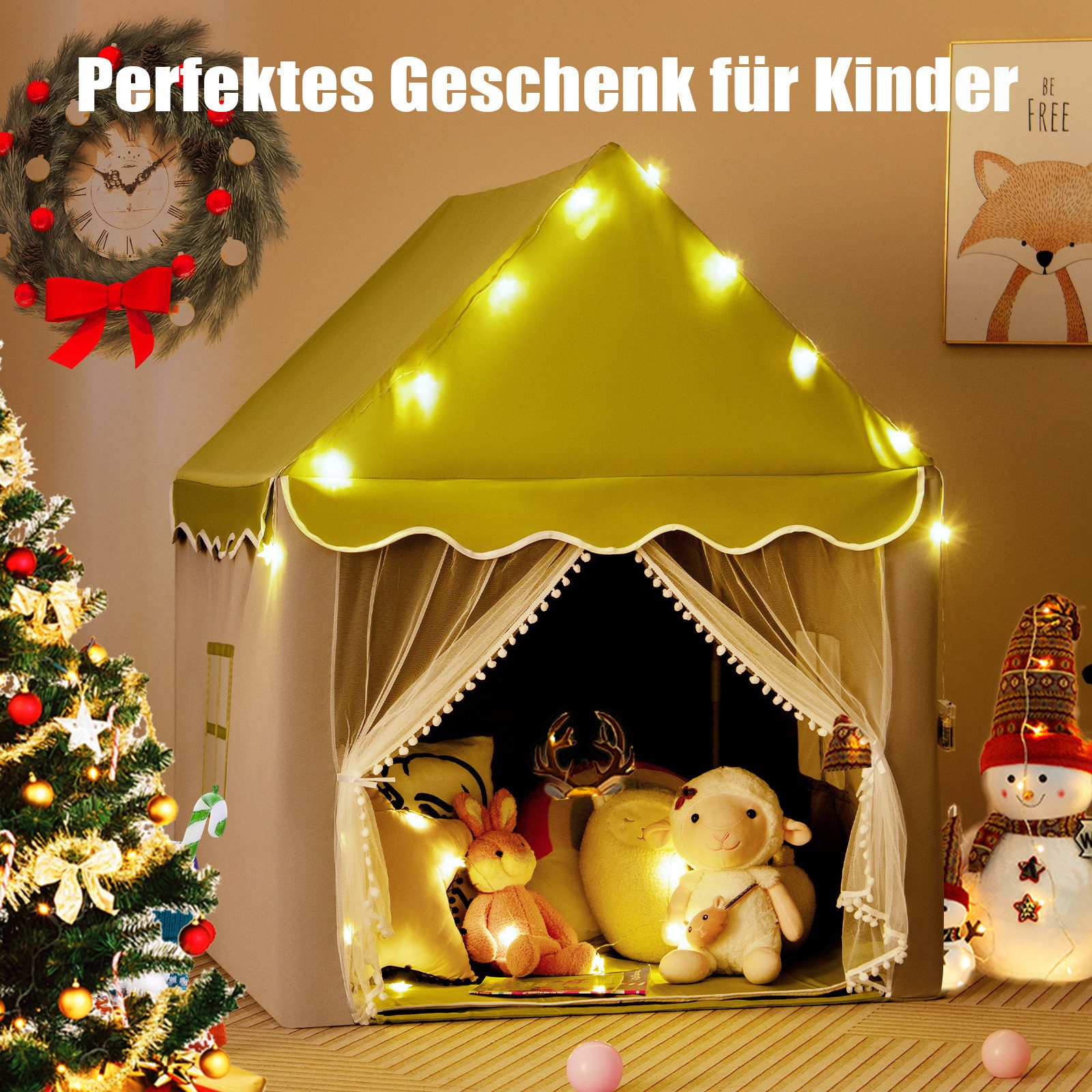COSTWAY Spielzelt Spielhaus mit LED & Matte, 105 x 121 x 136cm, Outdoor günstig online kaufen