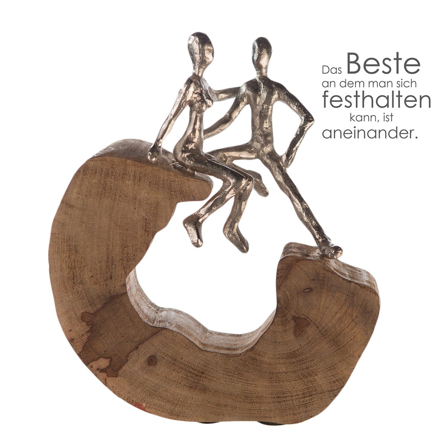 GILDE Skulptur SECURE Skulptur - natur - Aluminium, Mangoholz - H. 27cm - Figur (1 Stück), Große Metallfigur Paarmotiv  Elegante Dekofigur für Ihr Zuhause