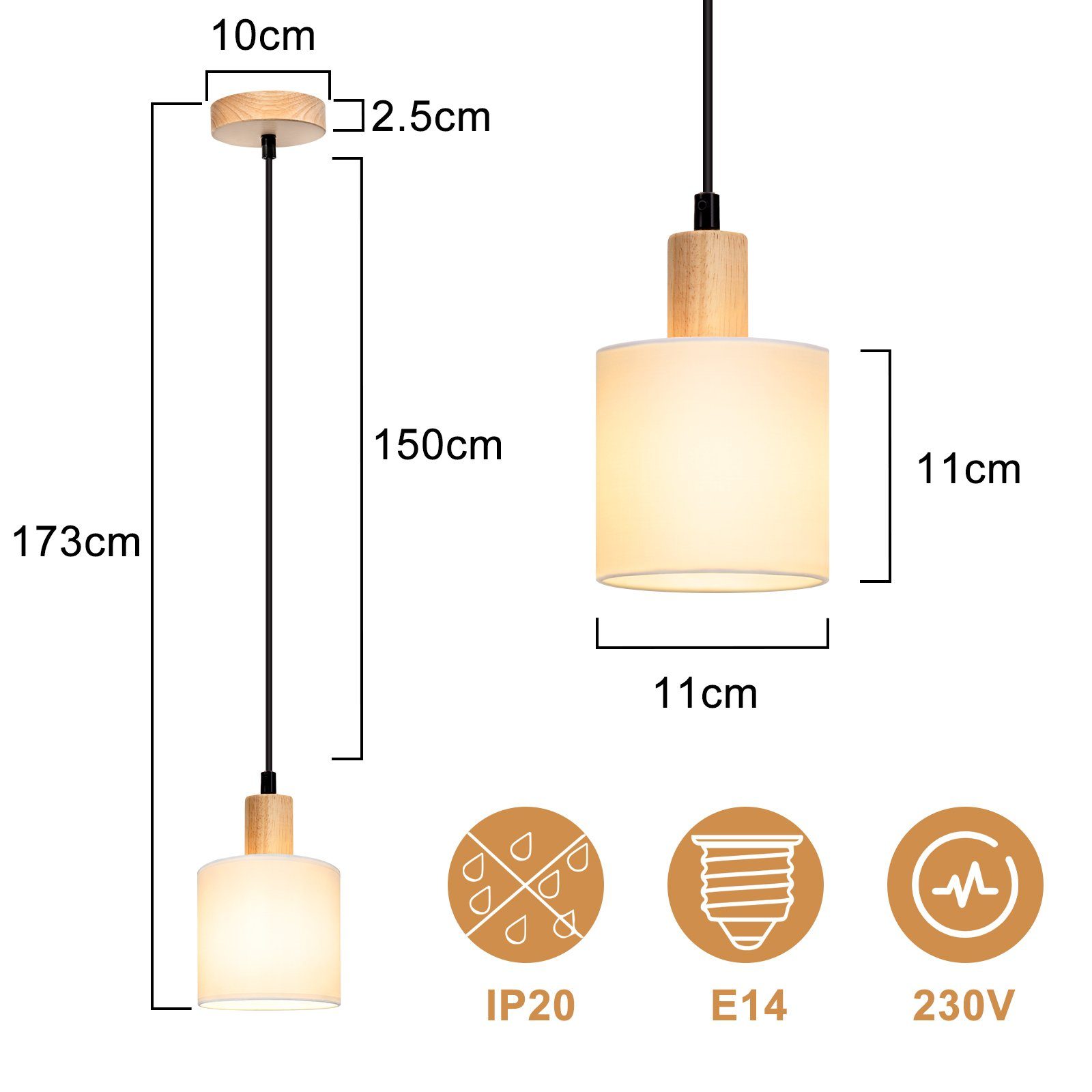 Nettlife Pendelleuchte Vintage Holz Stoff Weiß 1/3 Flammig E14 Rustikale Beleuchtung, Höhenverstellbar, LED wechselbar, Küche Wohnzimmer Restaurant Schlafzimmer Flur