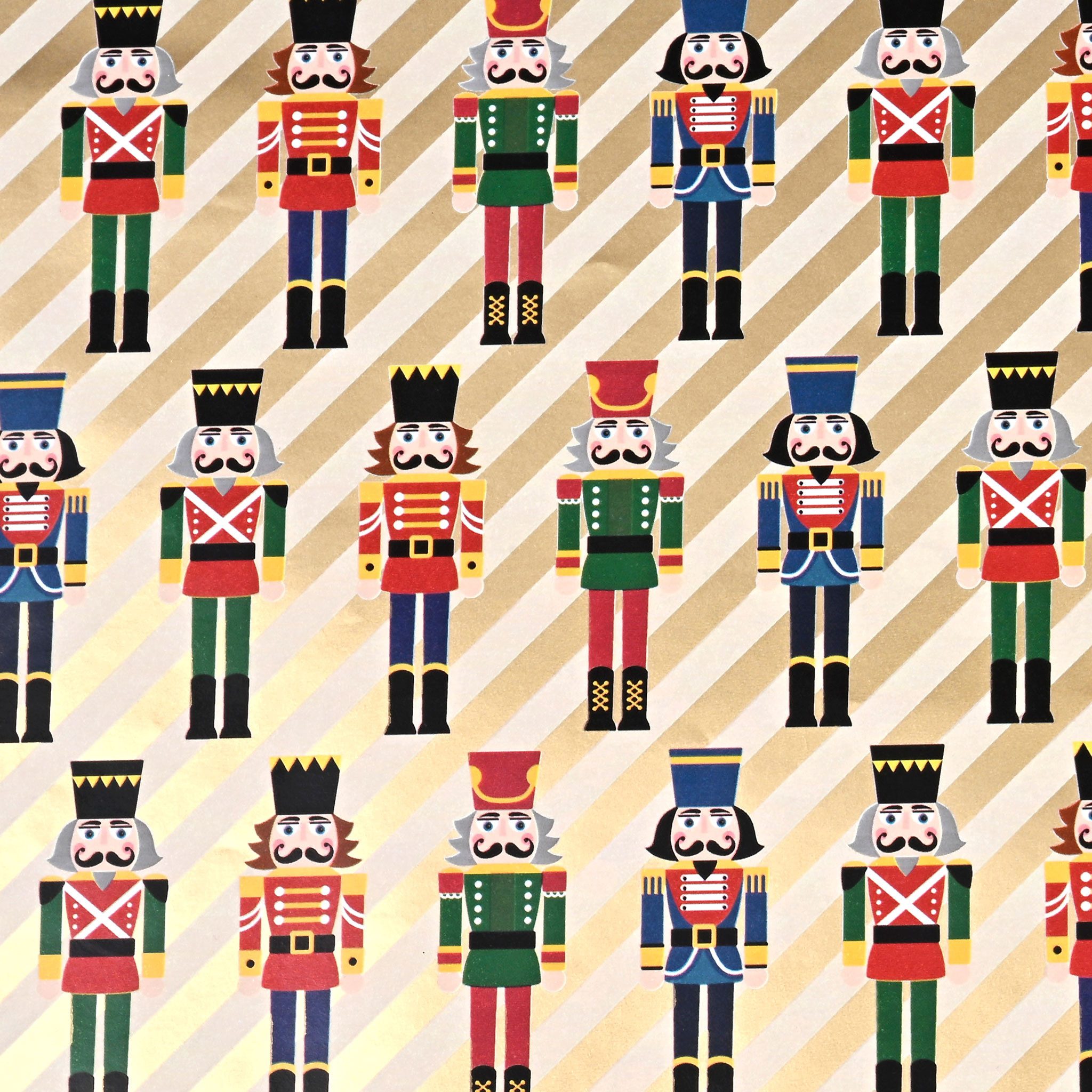 Star Geschenkpapier, Geschenkpapier Nussknacker Motiv 70cm x 2m Rolle gestreift Gold / Bunt