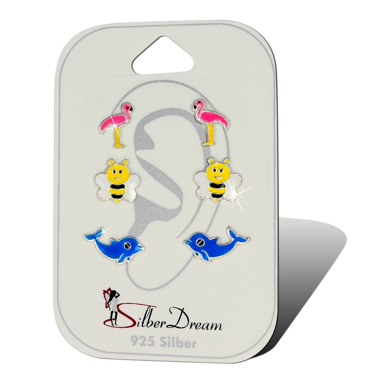 Teenie-Weenie Paar Ohrstecker Teenie-Weenie Tiere 3er Ohrringe Ohrstecker (Ohrstecker, 3-tlg), Ohrstecker (Tiere) 925 Sterling Silber, Farbe: mehrfarbig