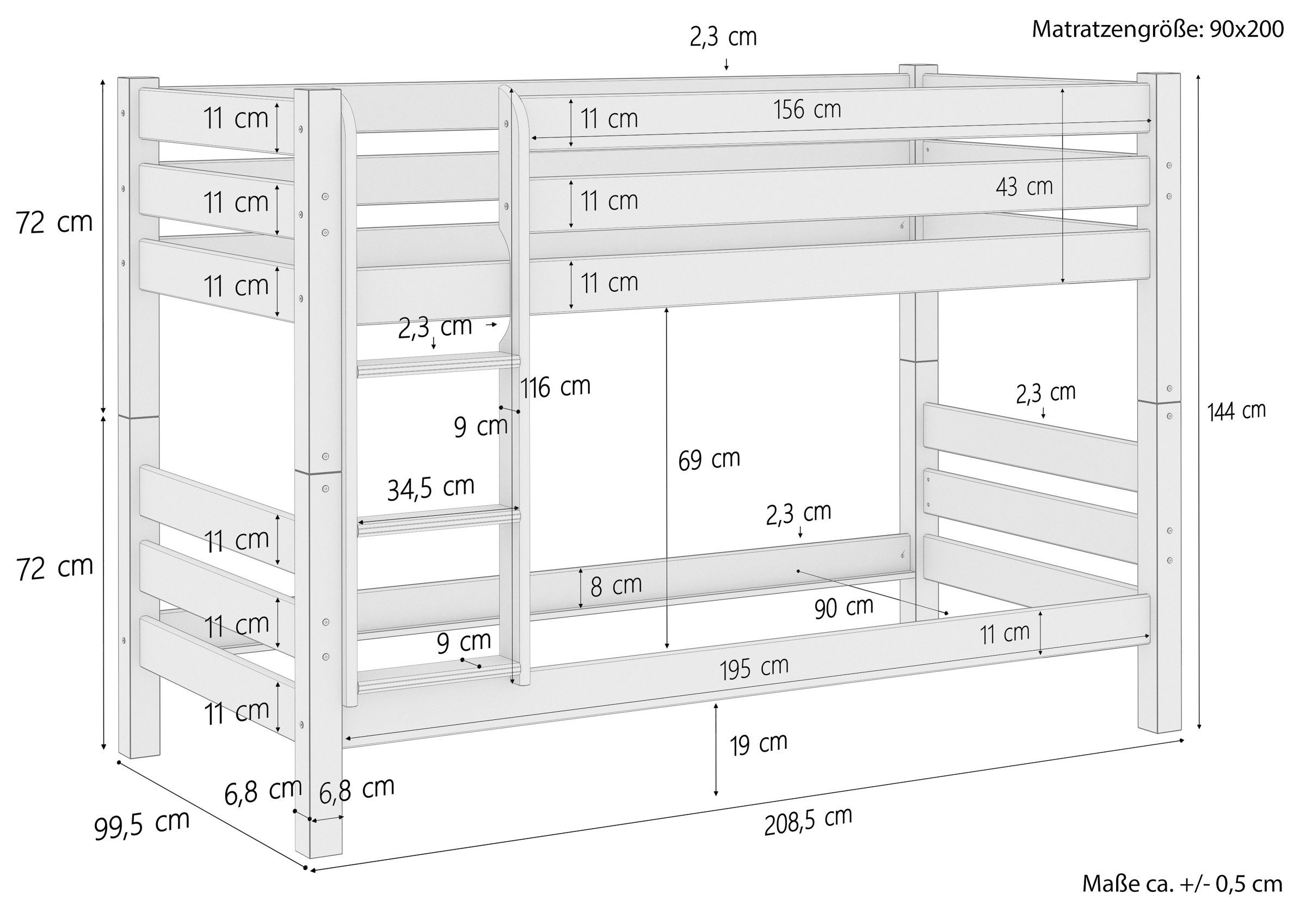 Etagenbett Stockbett 90x200 Matratzen Kiefer mit ERST-HOLZ und Rollrosten