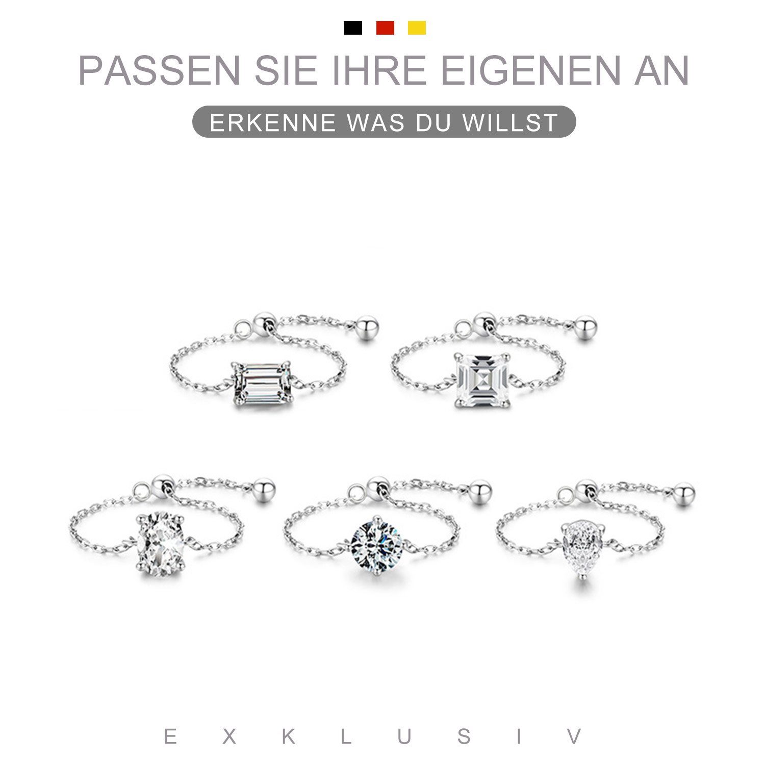 Silber verstellbar simulierten Zirkonia Diamanten Kettenring s925 mit MAGICSHE Fingerring