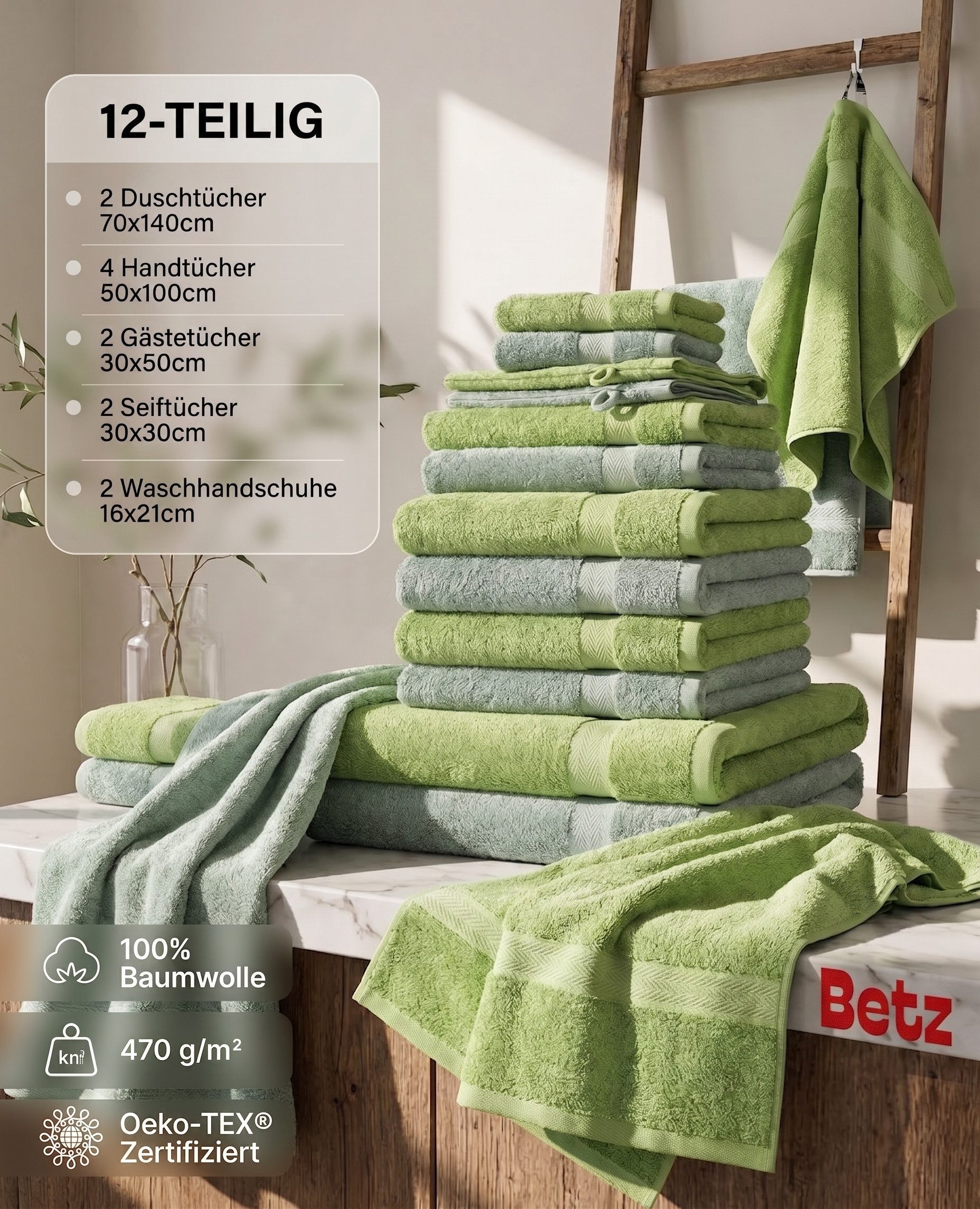Betz Handtücher Premium Handtuch-Set 12-tlg., 100% Baumwolle (Set, 12-St), Duschtücher,Handtücher, Gästetücher, Seiftücher,Waschhandschuhe – Bild 2 von 5