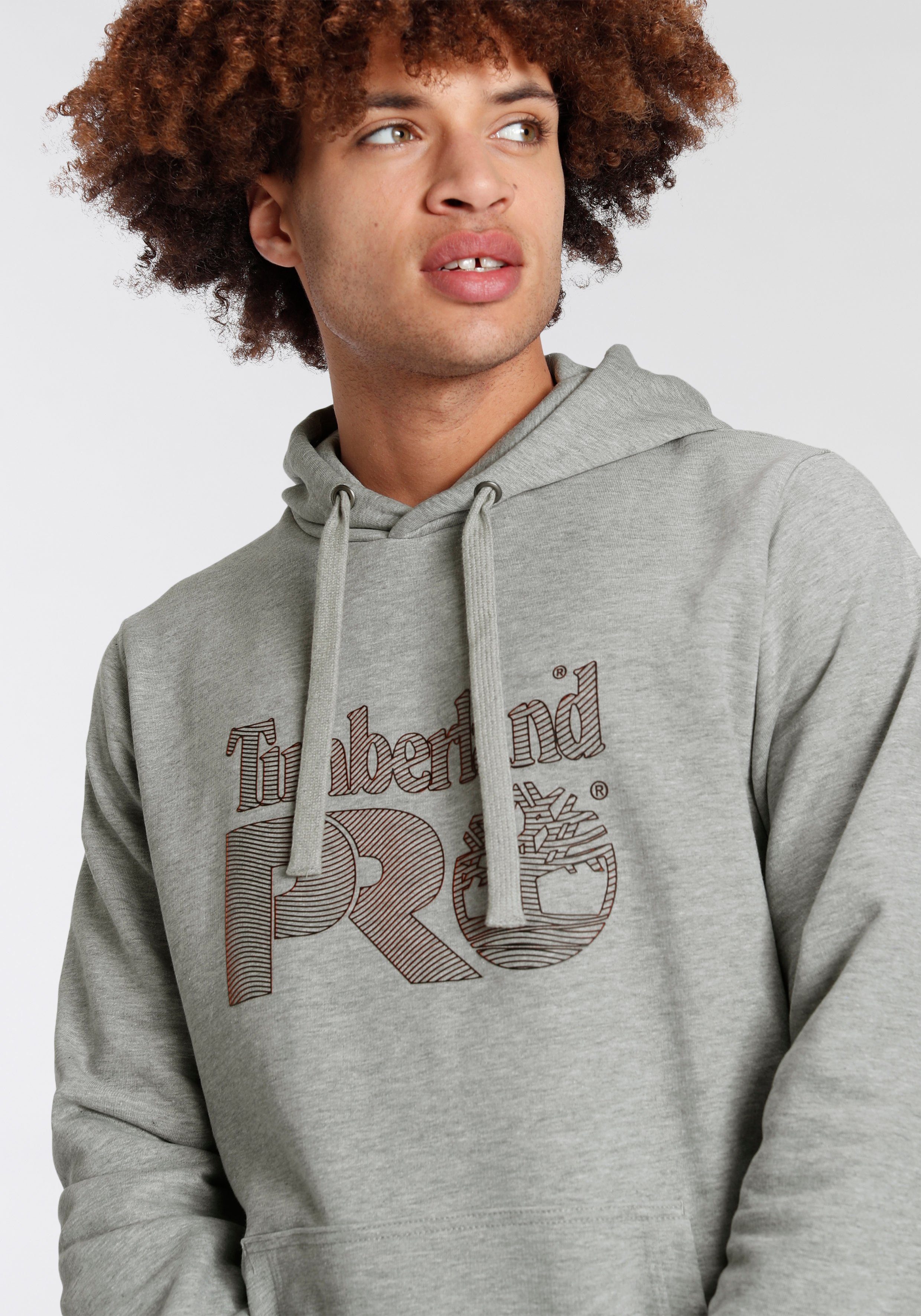 Timberland Pro Hoodie aus robustem mit grau Kordelzug Kängurutasche, Kapuze Material, mit