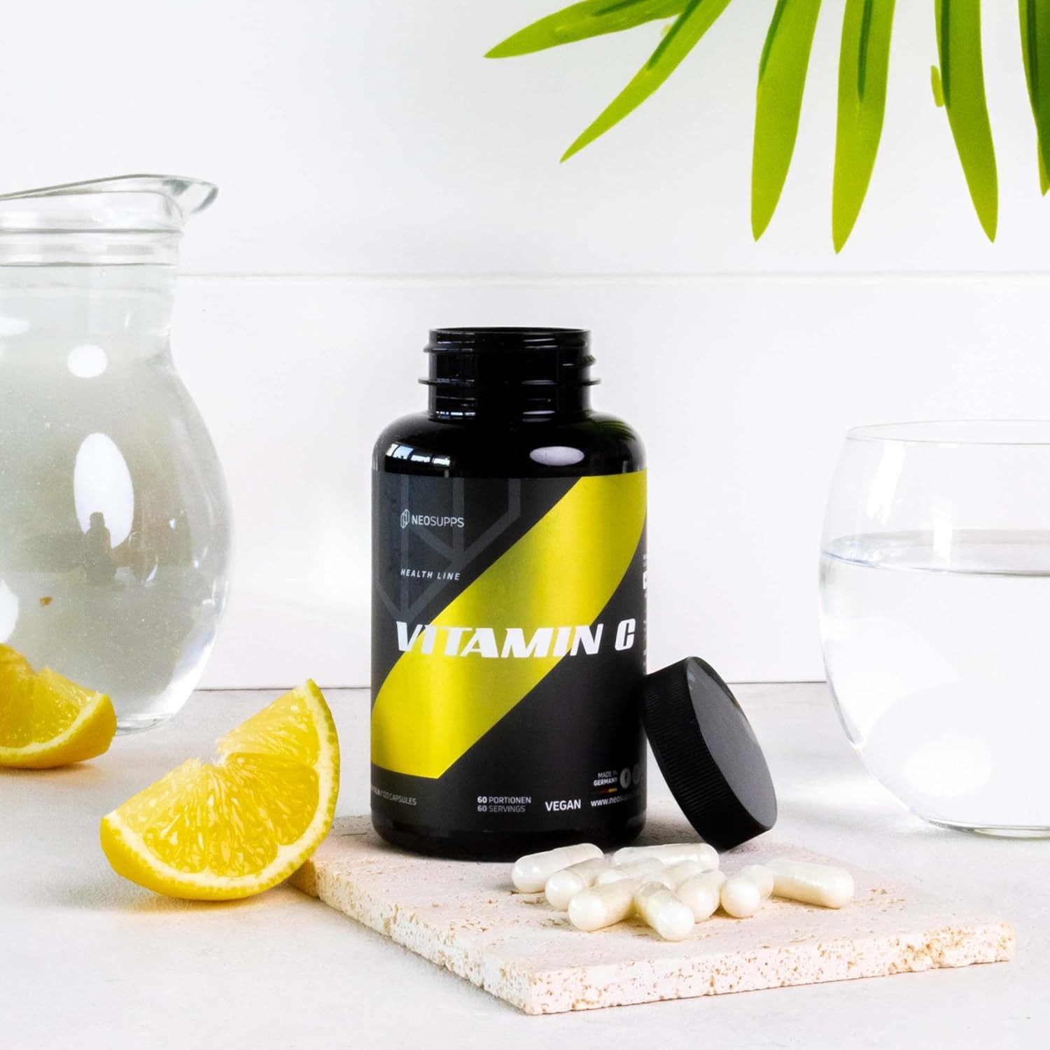 Neosupps Vitamin C hochdosiert,120 Kapseln, Vegan, 1000 mg pro Tagesdosis Kapseln, Antioxidans, Zellschutz, unterstützt Eisenaufnahme & Kollagenbildung