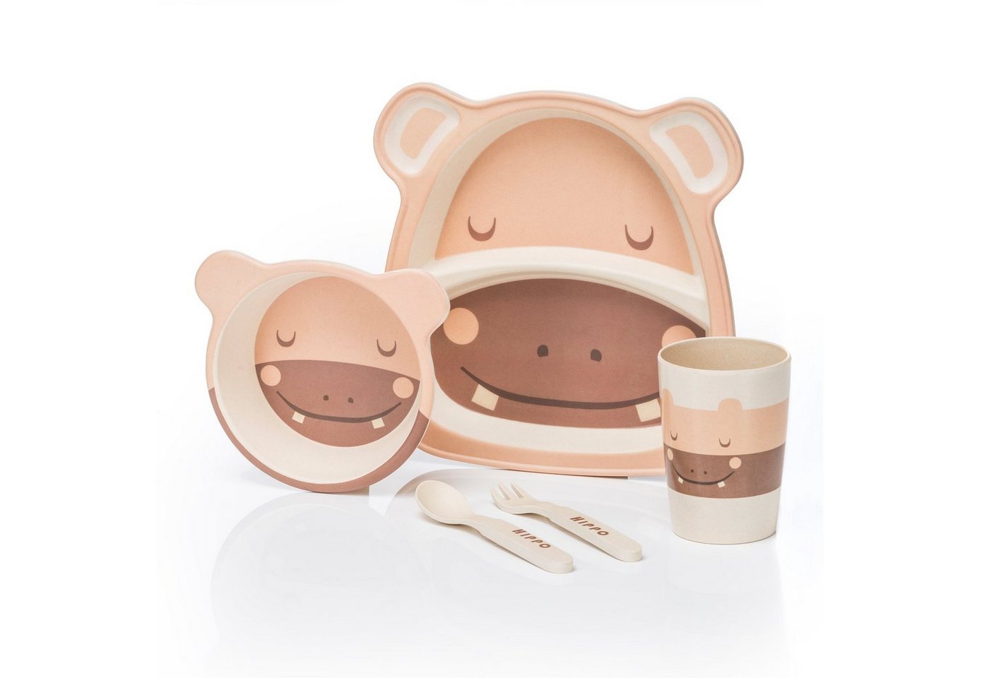 all Kids United Kindergeschirr-Set ALL KIDS UNITED 5-tlg. Kindergeschirr-Set mit Tier-Motiv (5-tlg), BPA-freier Kunststoff, Teller, Schüssel, Besteck, Becher