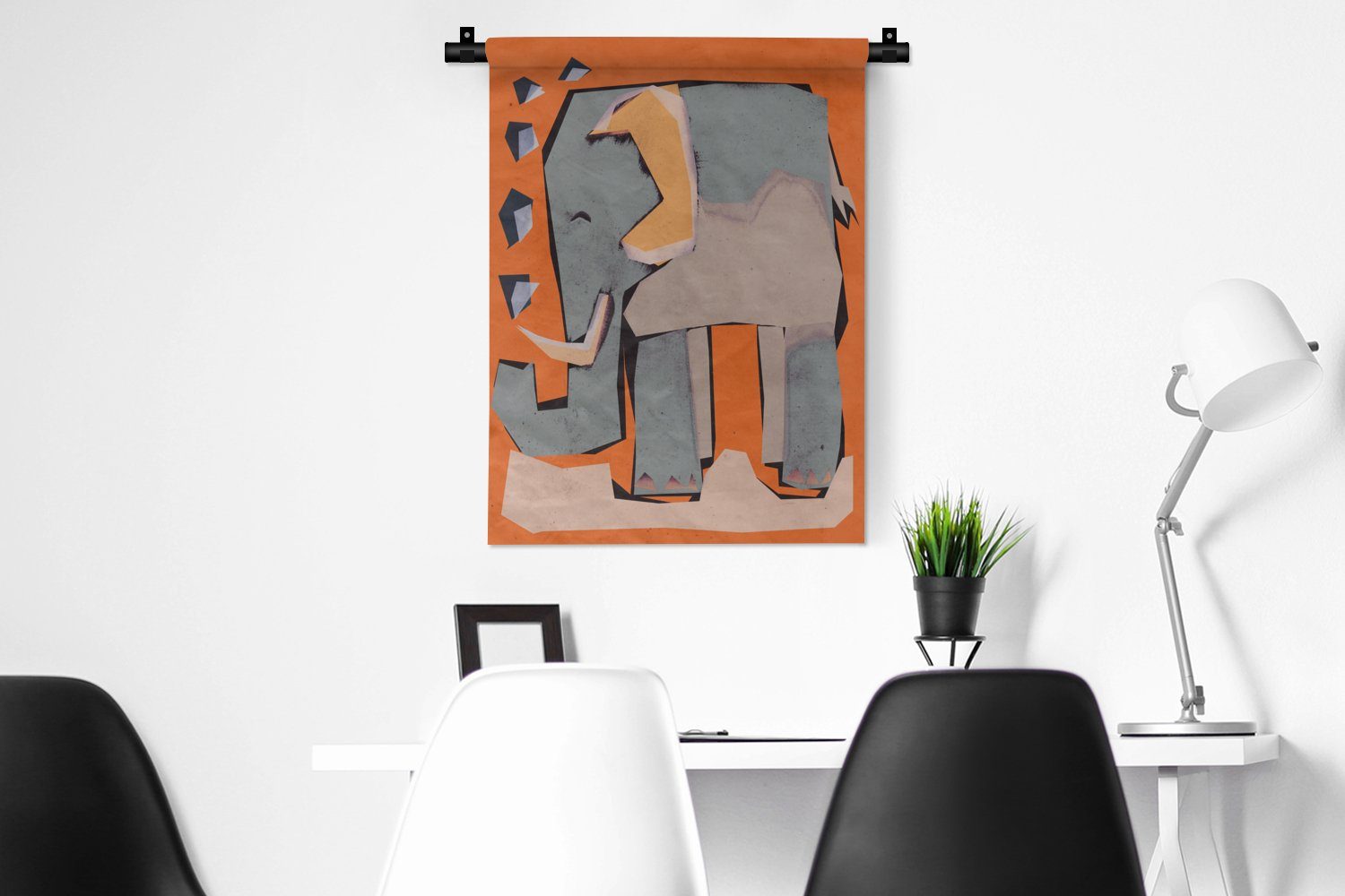 MuchoWow Wanddekoobjekt - für Orange Schlafzimmer Elefant Tapisserie, - Kinder Pastell - Deko Wand, Wohnzimmer, der - Tiere, an