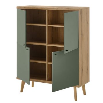 Lomadox Highboard AVEZZANO-61, Evoke Eiche Nb. mit grün, 4 Türen, B/H/T ca. 107/134/40 cm