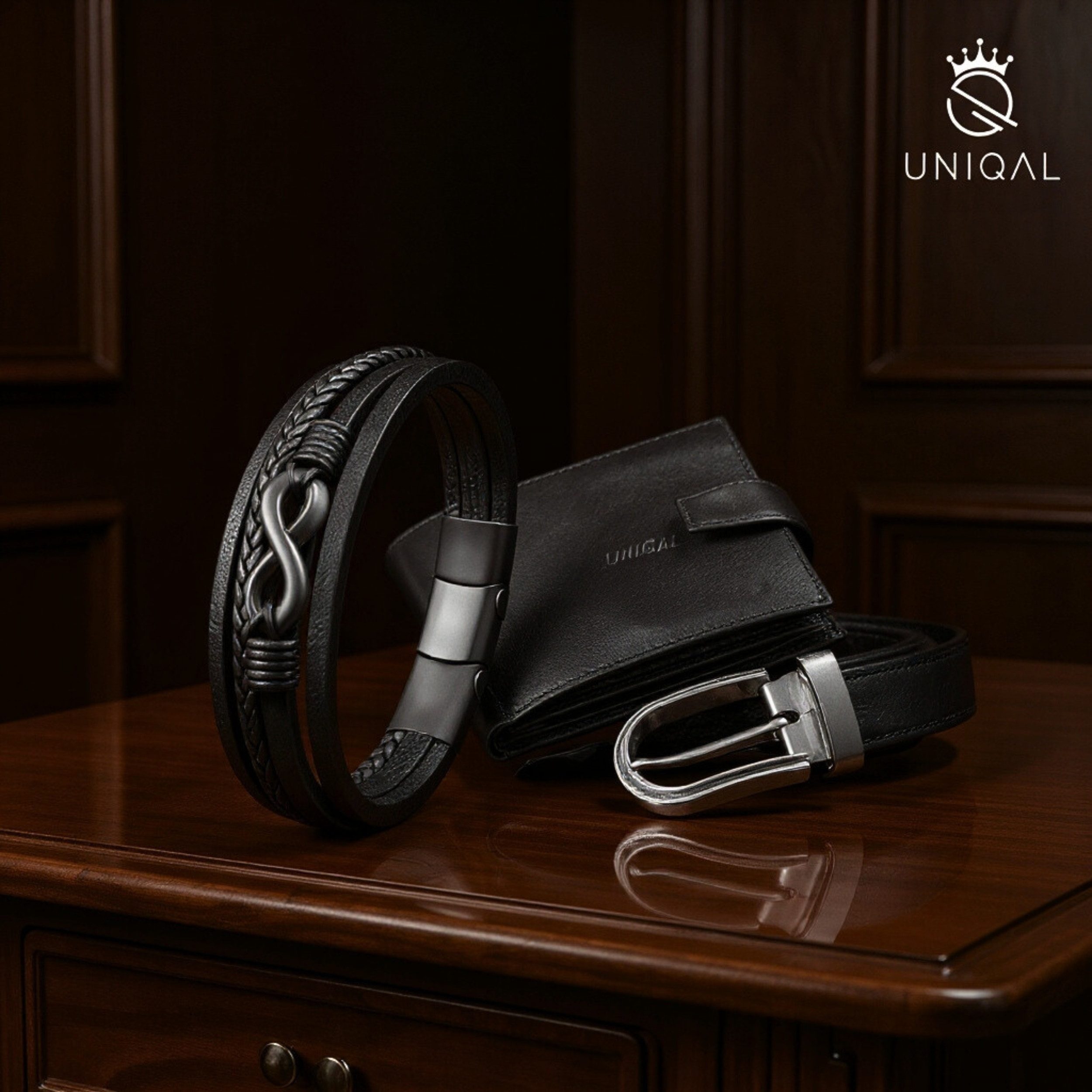 UNIQAL.de Lederarmband Unisex Schwarz & Silber mit Unendlichkeit Symbol – „NICE INFINITY“ (Elegant verarbeitet, langlebig und angenehm zu tragen – das ideale Geschenk für Männer & Frauen., Echtleder, Edelstahl, Magnetverschluss mit Verlängerungsglied), Handgefertigt in Deutschland