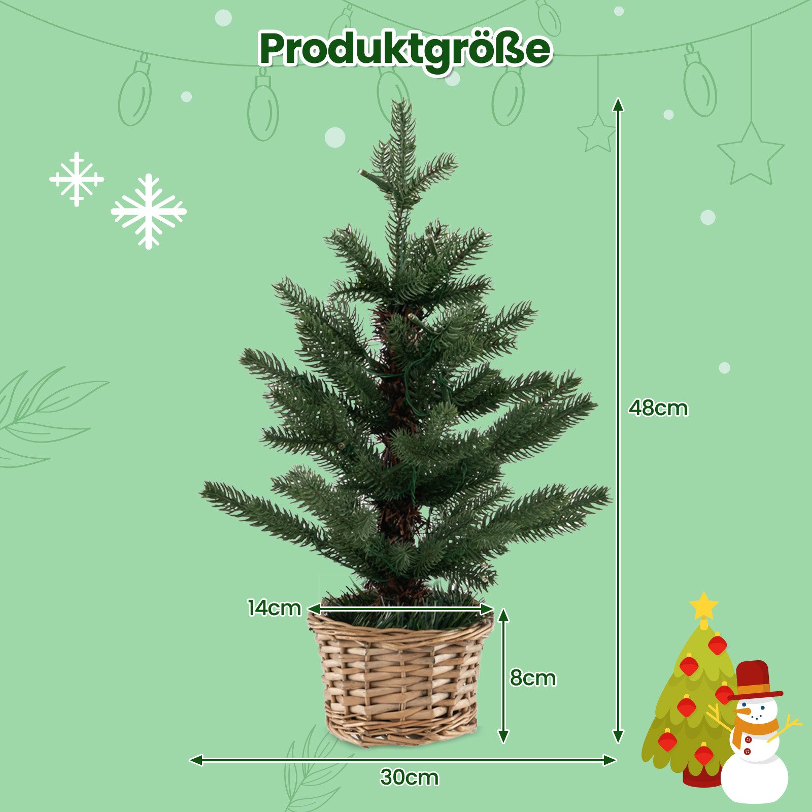 COSTWAY Künstlicher Weihnachtsbaum, 48cm mit 20 LEDs, Weidenholztopf & Timer