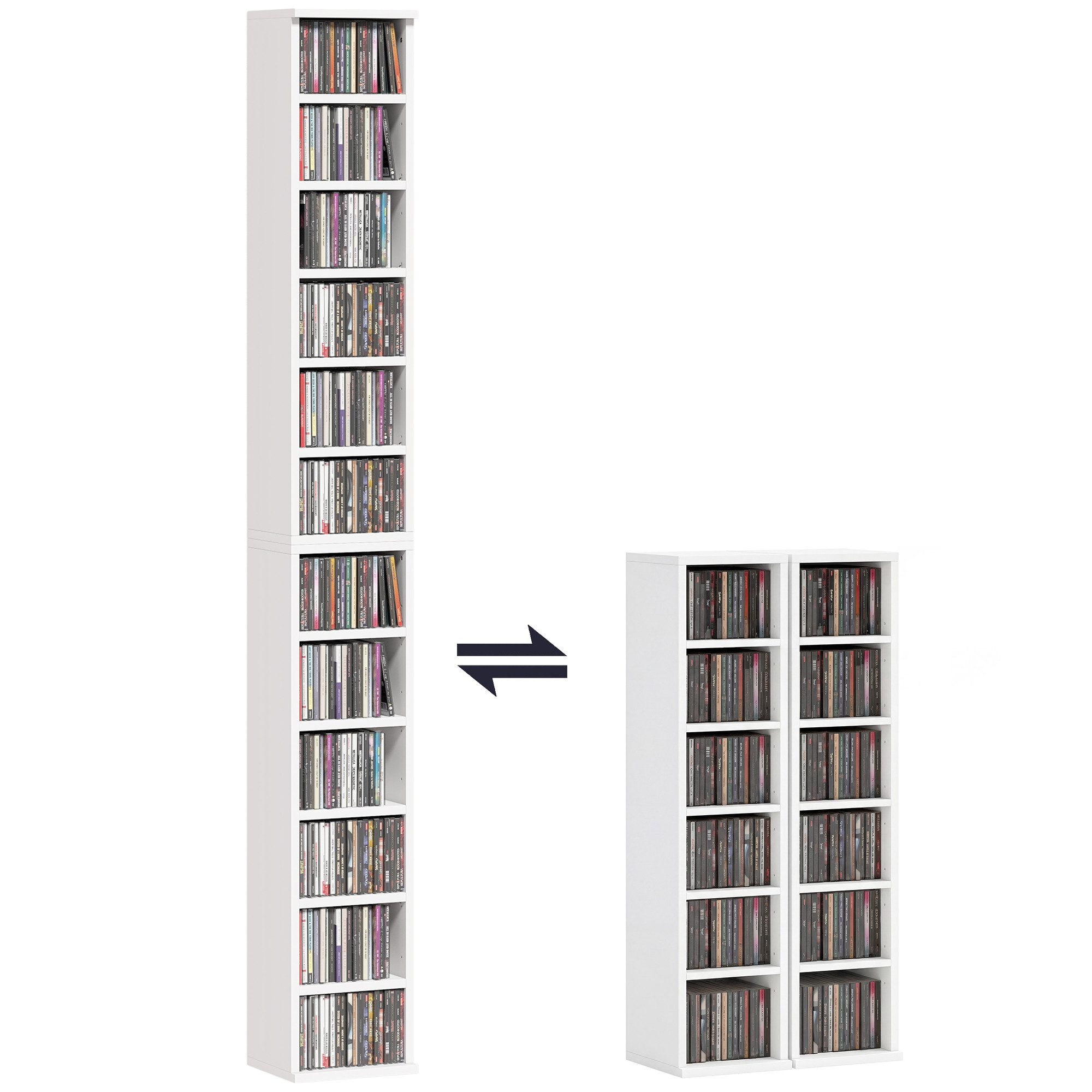 HOMCOM CD-Regal CD Regal, Medienregal 2-tlg., Mit Kippschutz und verstellbaren Regalböden