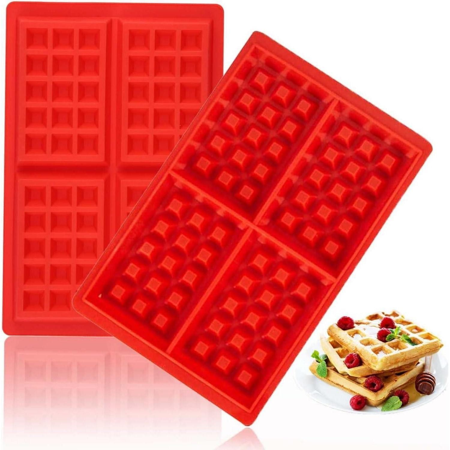 Silikonform Silikon Waffelform Backform 2 Stück Herz Rechteckig Rot