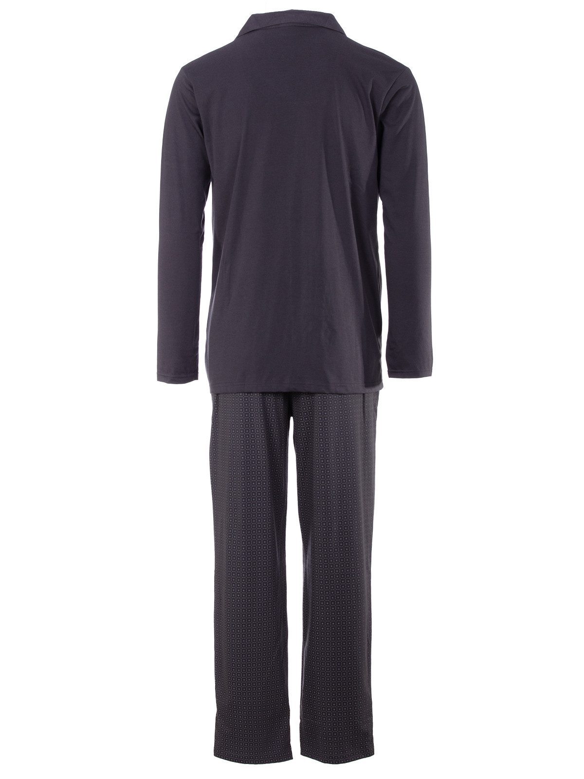 Henry Terre Pyjama Kent langarm - Hose dezenter Print Shirt uni Hemdkragen durchgeknöpft – Bild 5 von 5