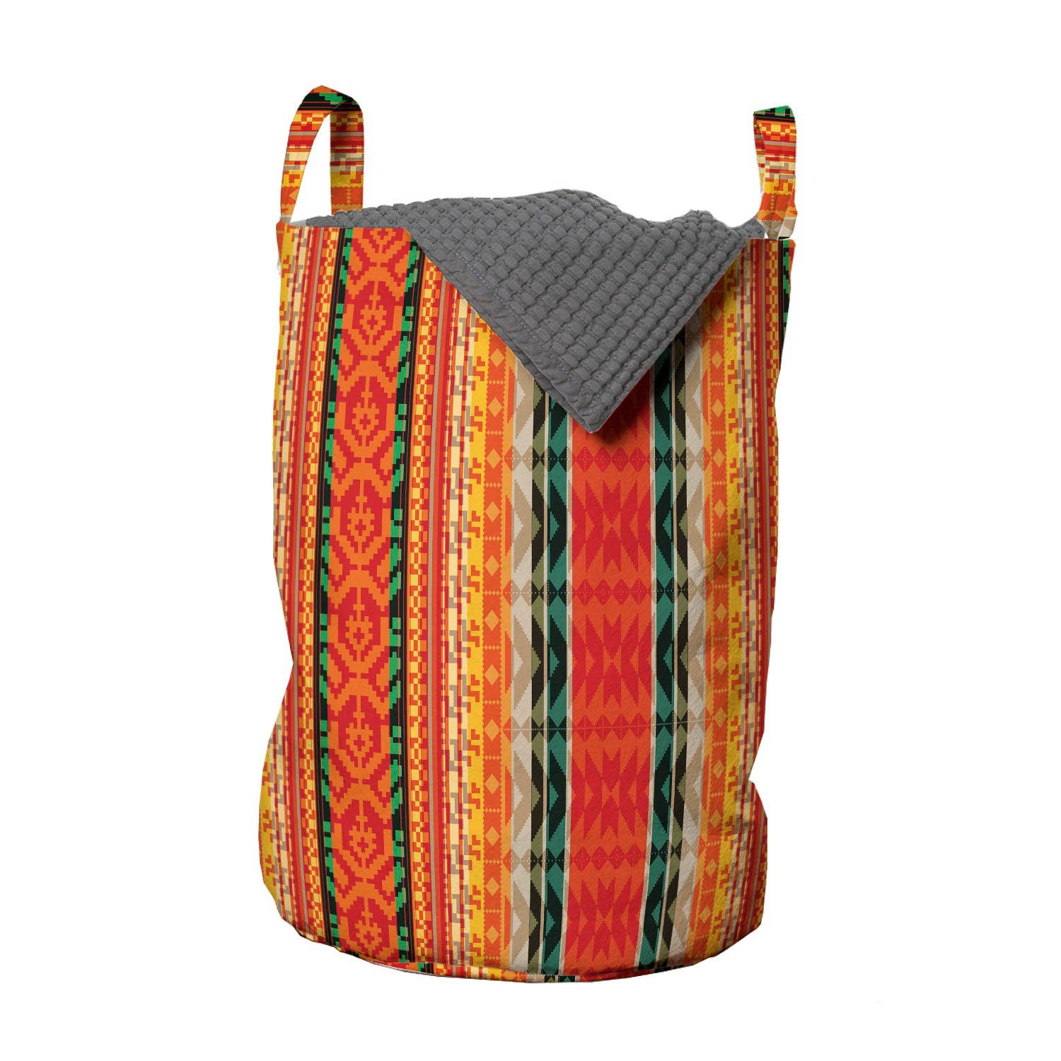Abakuhaus Wäschesäckchen Wäschekorb mit Griffen Kordelzugverschluss für Waschsalons, Ethnisch Peruvian Traditional Stripes