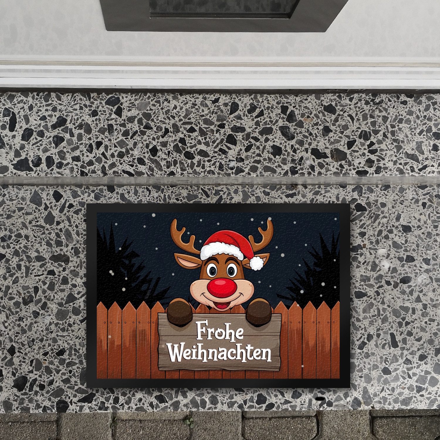 speecheese Fußmatte Rentier mit Weihnachtsmannmütze Frohe Weihnachten Fußma günstig online kaufen
