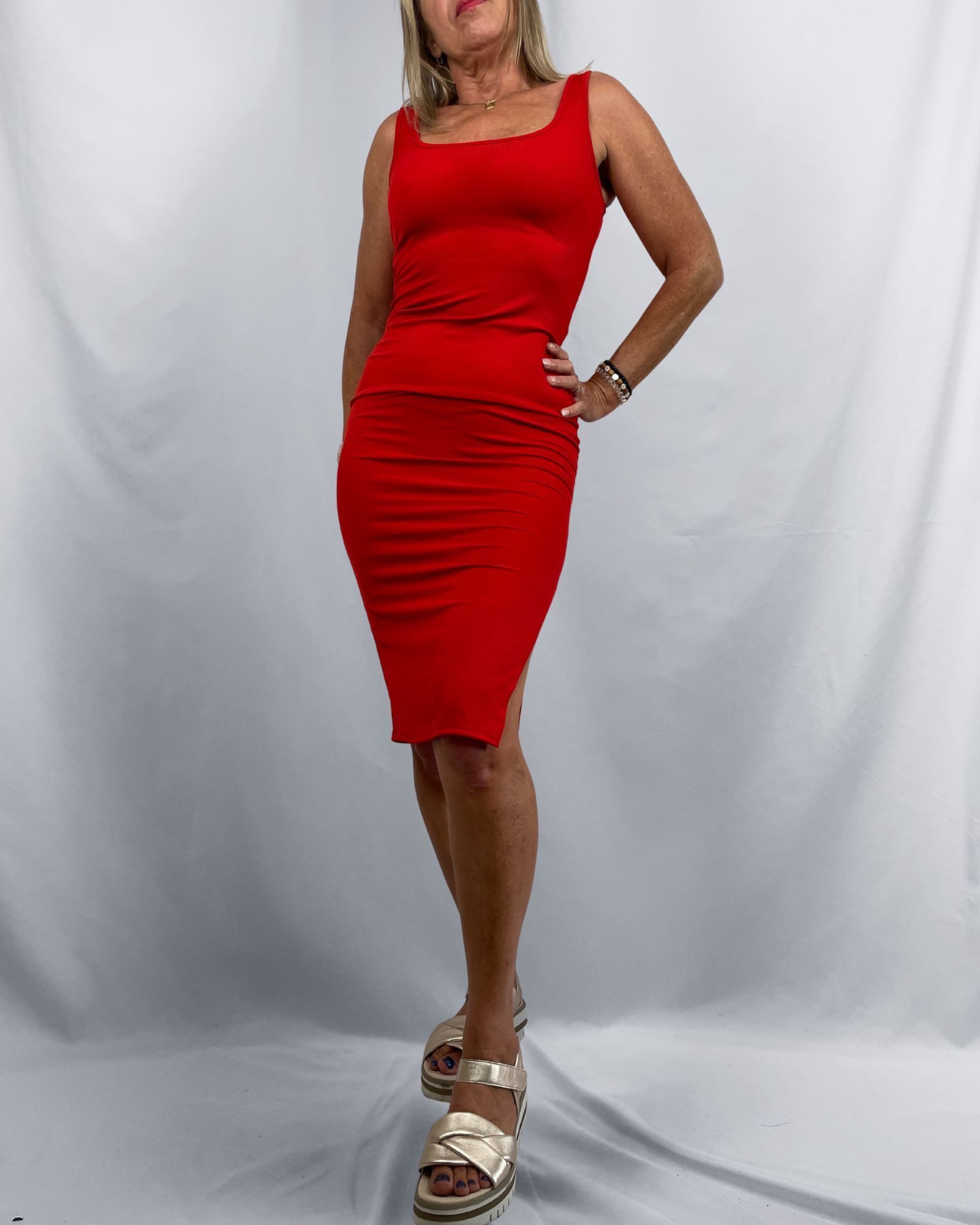 ITALY VIBES Midikleid HERMINIA - Rippkleid mit Schlitz - Kleid einfarbig - Tube-Dress geripp ONE SIZE Gr. 34 - 38 / XS - M