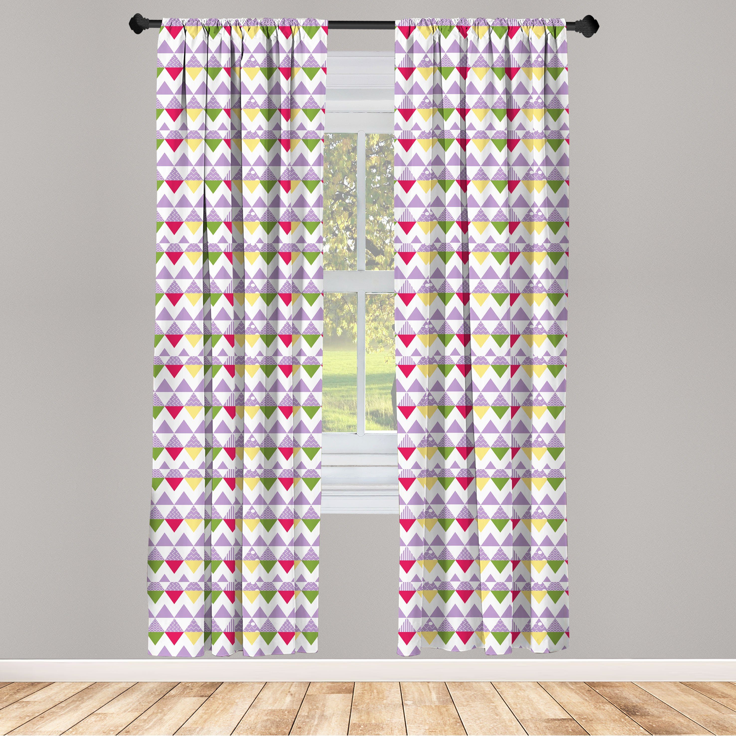 Gardine Vorhang für Wohnzimmer Abakuhaus, Gelb und Schlafzimmer Motive Lila Microfaser, Dekor, Triangular