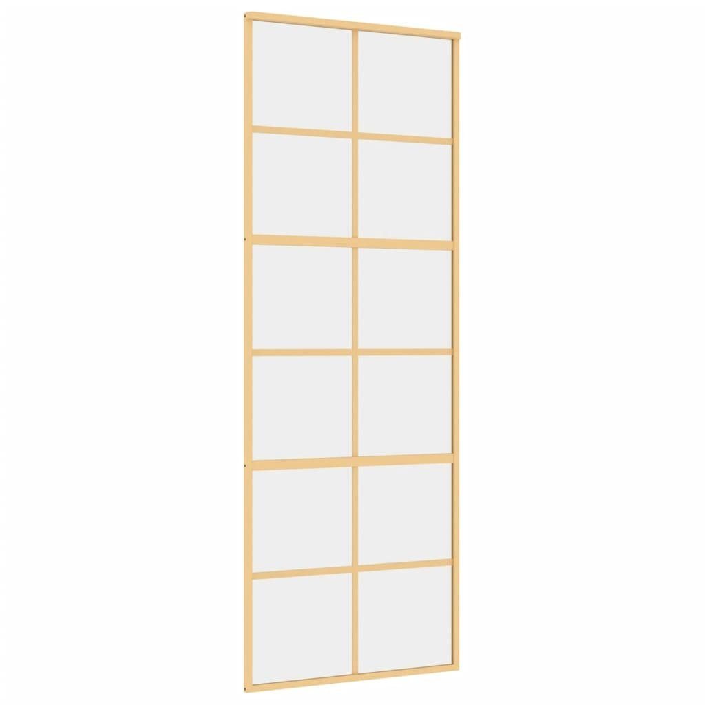 vidaXL Zimmertür Schiebetür Golden 76x205 cm ESG-Klarglas und Aluminium Zimmertür