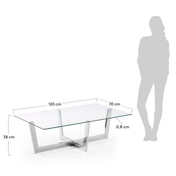 Natur24 Beistelltisch Couchtisch Plam Glas Stahlstruktur mit Chrom-Finish 120x70cm Tisch