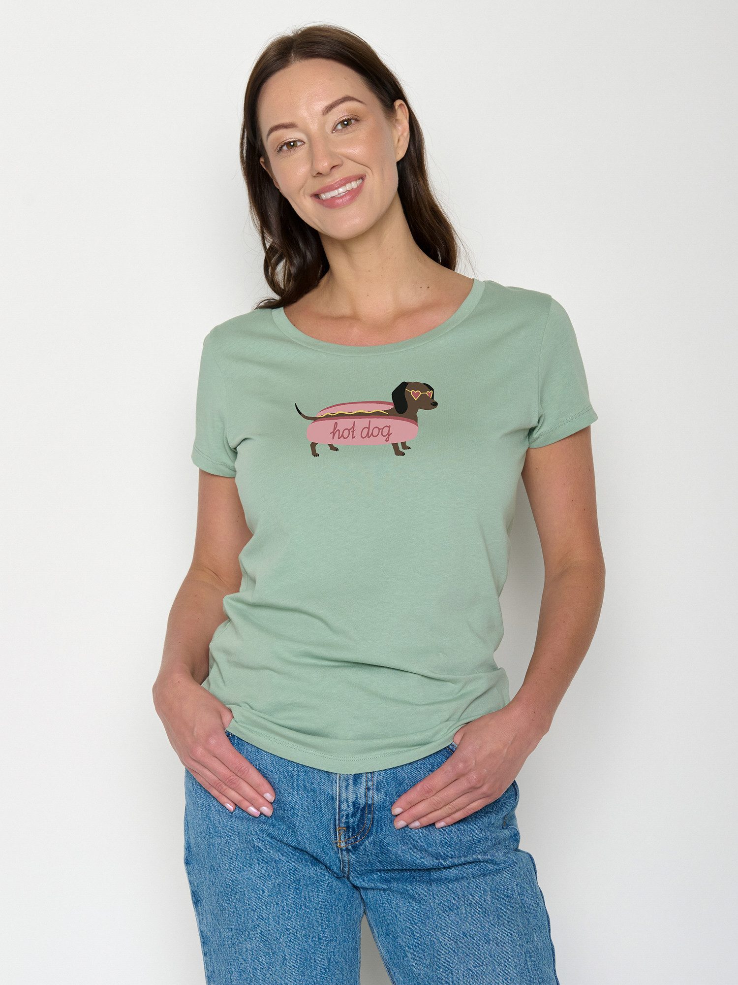 GREENBOMB T-Shirt Loves Hot Dog (1-tlg., 1) figurbetont, leicht tailliert, klassische Kurzärmel