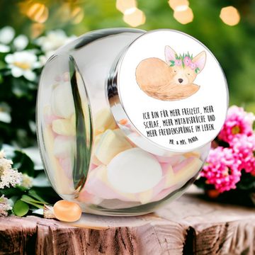 Mr. & Mrs. Panda Vorratsglas XL 2000ml Wüstenfuchs Blumen - Weiß - Geschenk, Süßigkeitenglas, Wild, Premium Glas, (1-tlg), Stilvoll & Praktisch