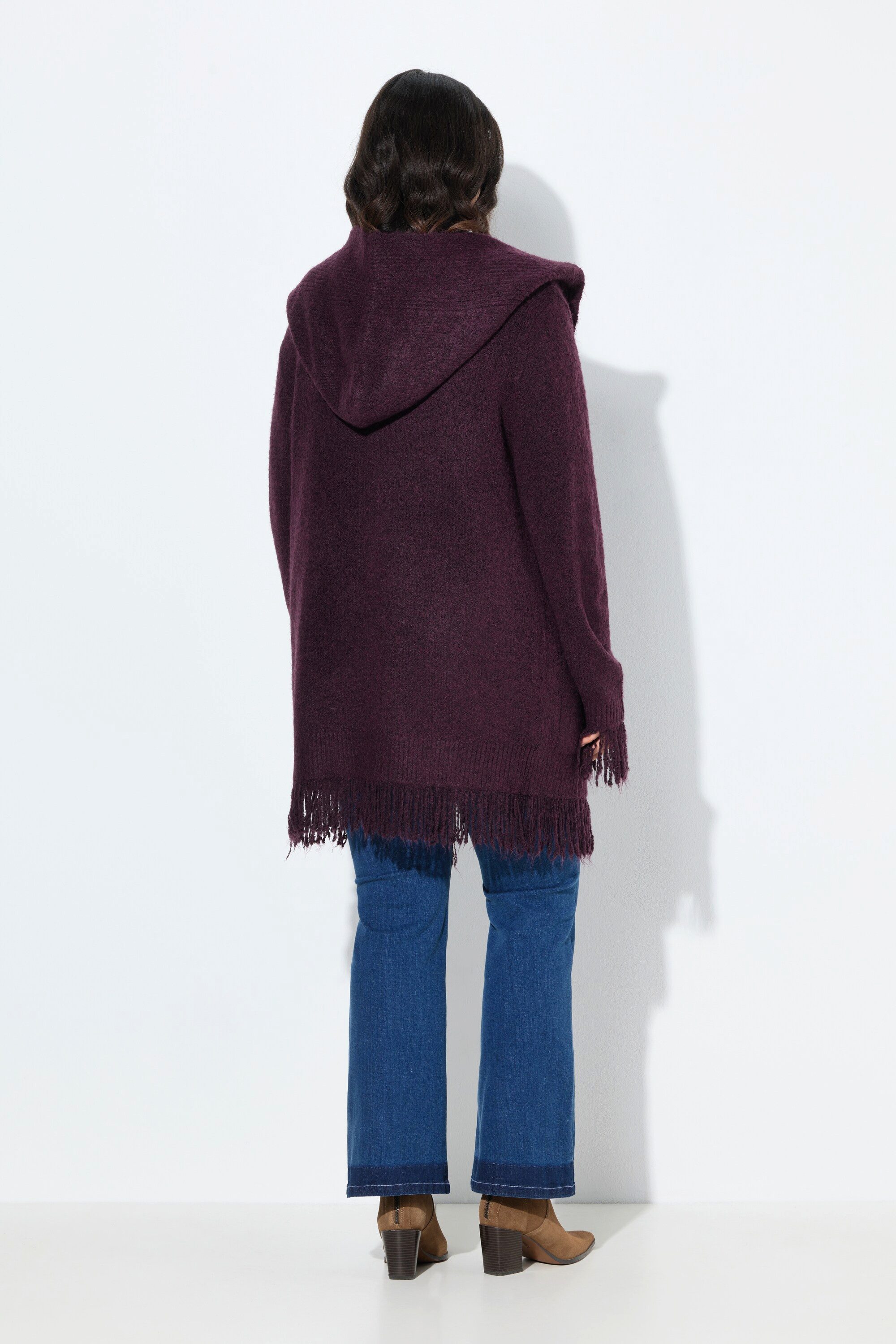 Ulla Popken Strickjacke Strickjacke Fransen Kapuze ohne Verschluss Langarm – Bild 3 von 4