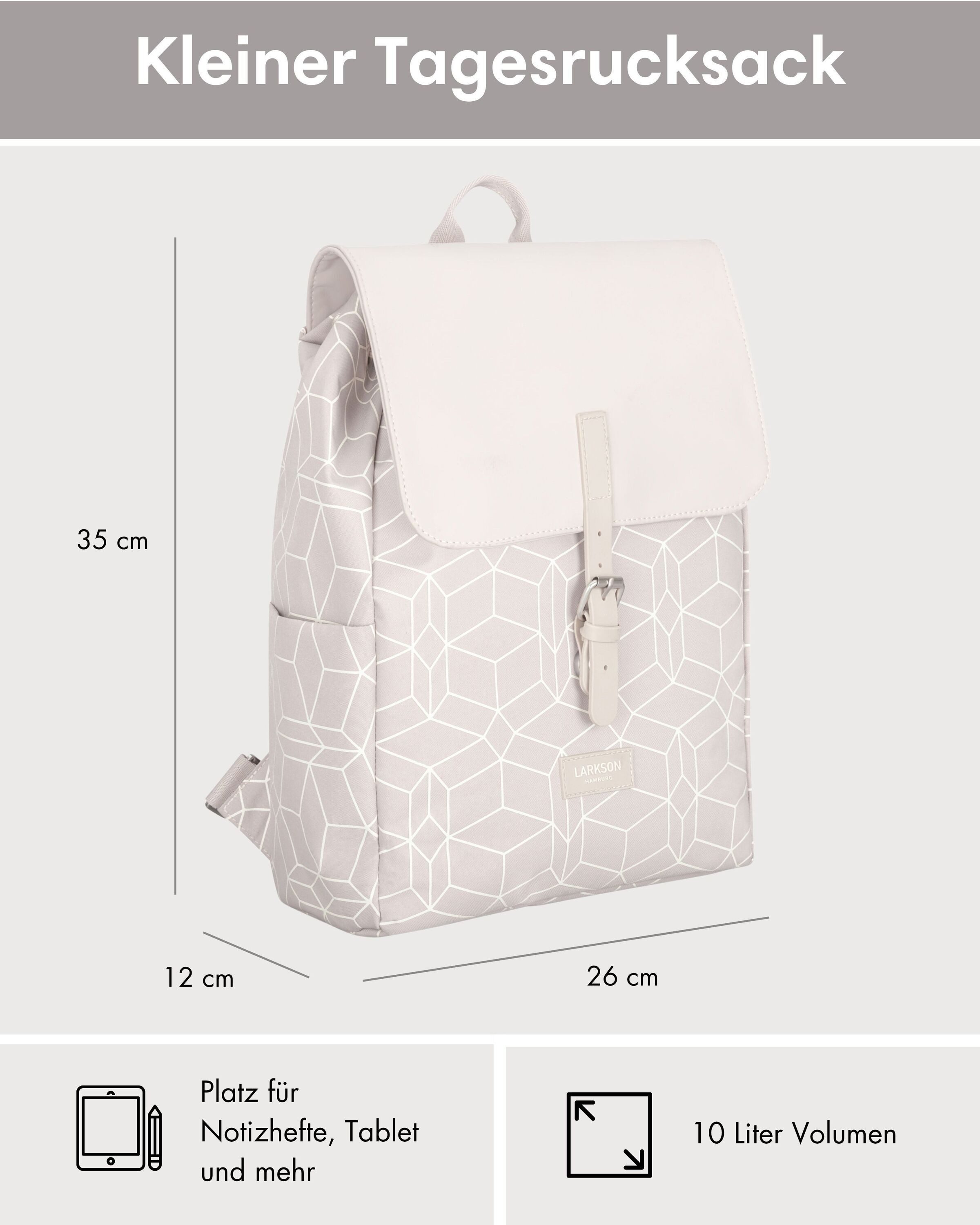 LARKSON Cityrucksack Ida Laptop Rucksack Damen Herren Klein Elegant (1-tlg), Anti Diebstahl Seitentasche, Laptopfach, Wasserabweisend