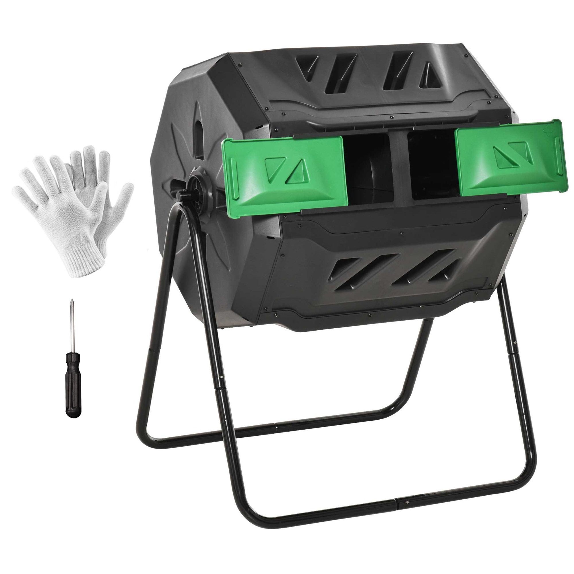 MC Star Komposter 160L Gartenkomposter mit 2 Kammern, drehbar, für Bio-Abfälle, für Bio-Abfälle, Schwarz, effizient & robust