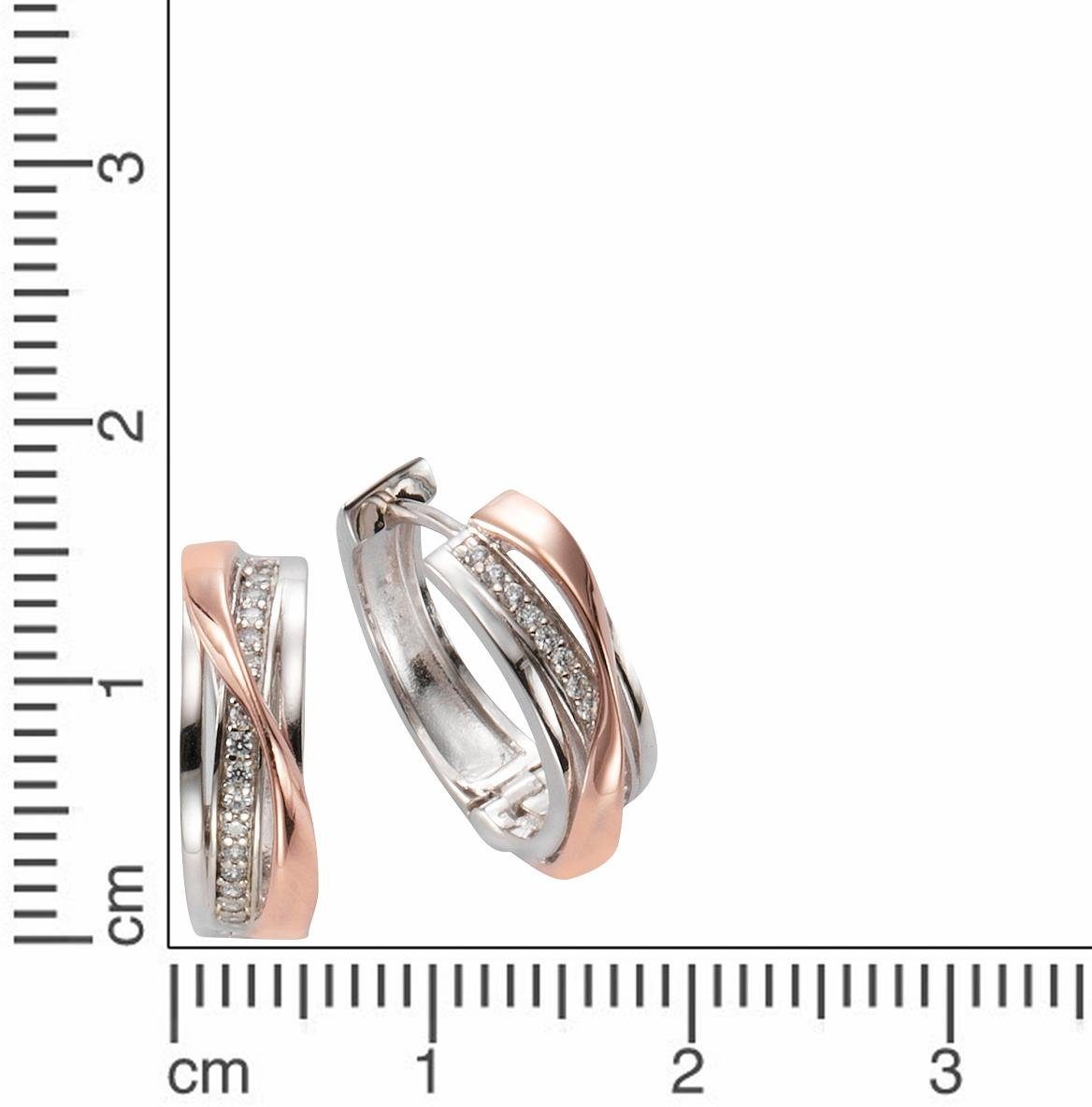 Firetti Paar Creolen Schmuck Geschenk Silber 925 zweifarbig geschwungenes Design, mit Zirkonia (synth) – Bild 2 von 2