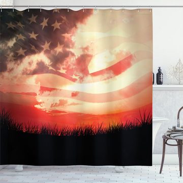 Abakuhaus Duschvorhang Moderner Digitaldruck mit 12 Haken auf Stoff Wasser Resistent Breite 175 cm, Höhe 180 cm, Amerikanische Flagge Sonnenuntergang