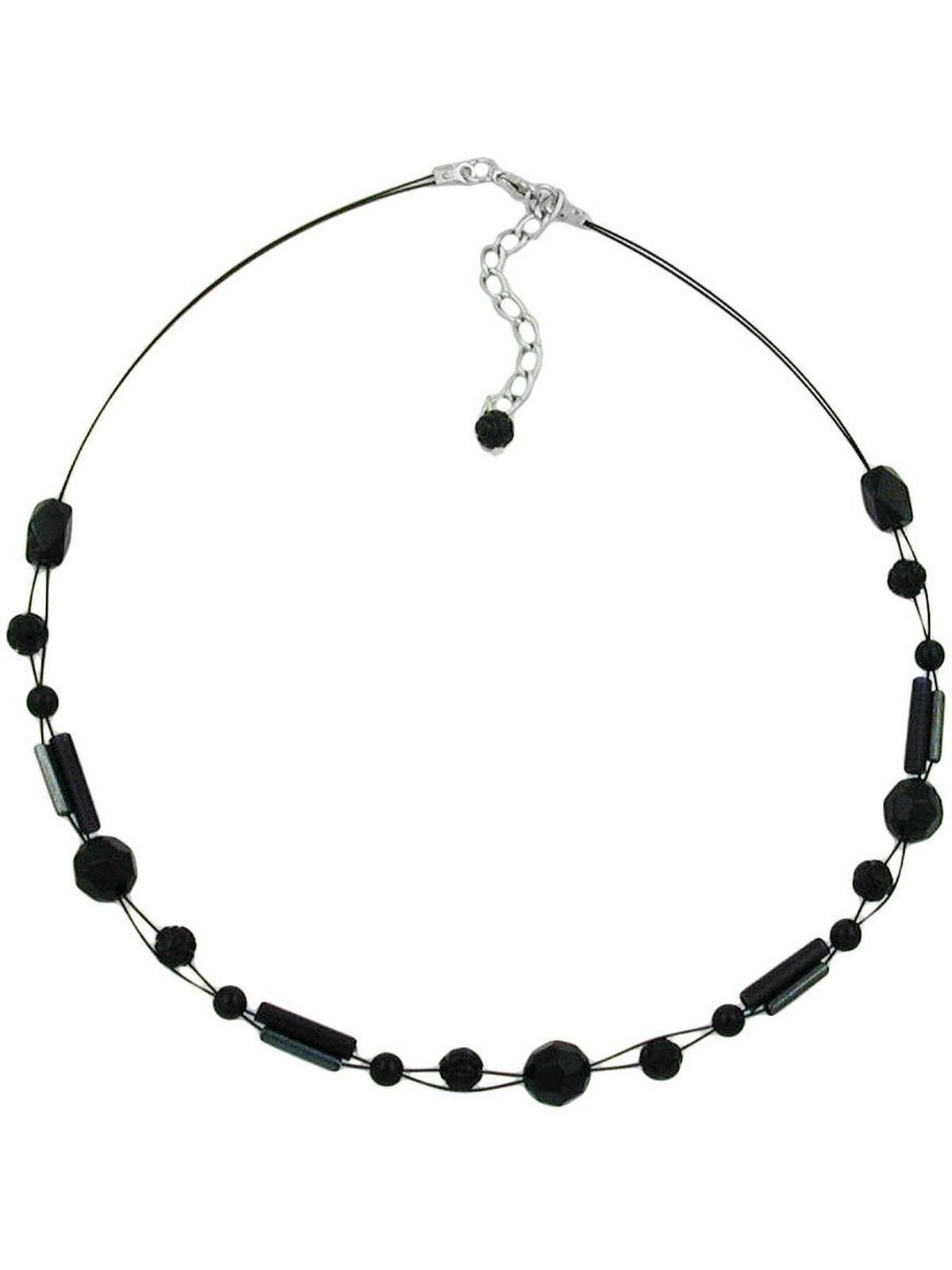 Gallay Perlenkette Drahtkette Schliff-und Blumenperle schwarz Kunststoffperlen 42cm (1-tlg)
