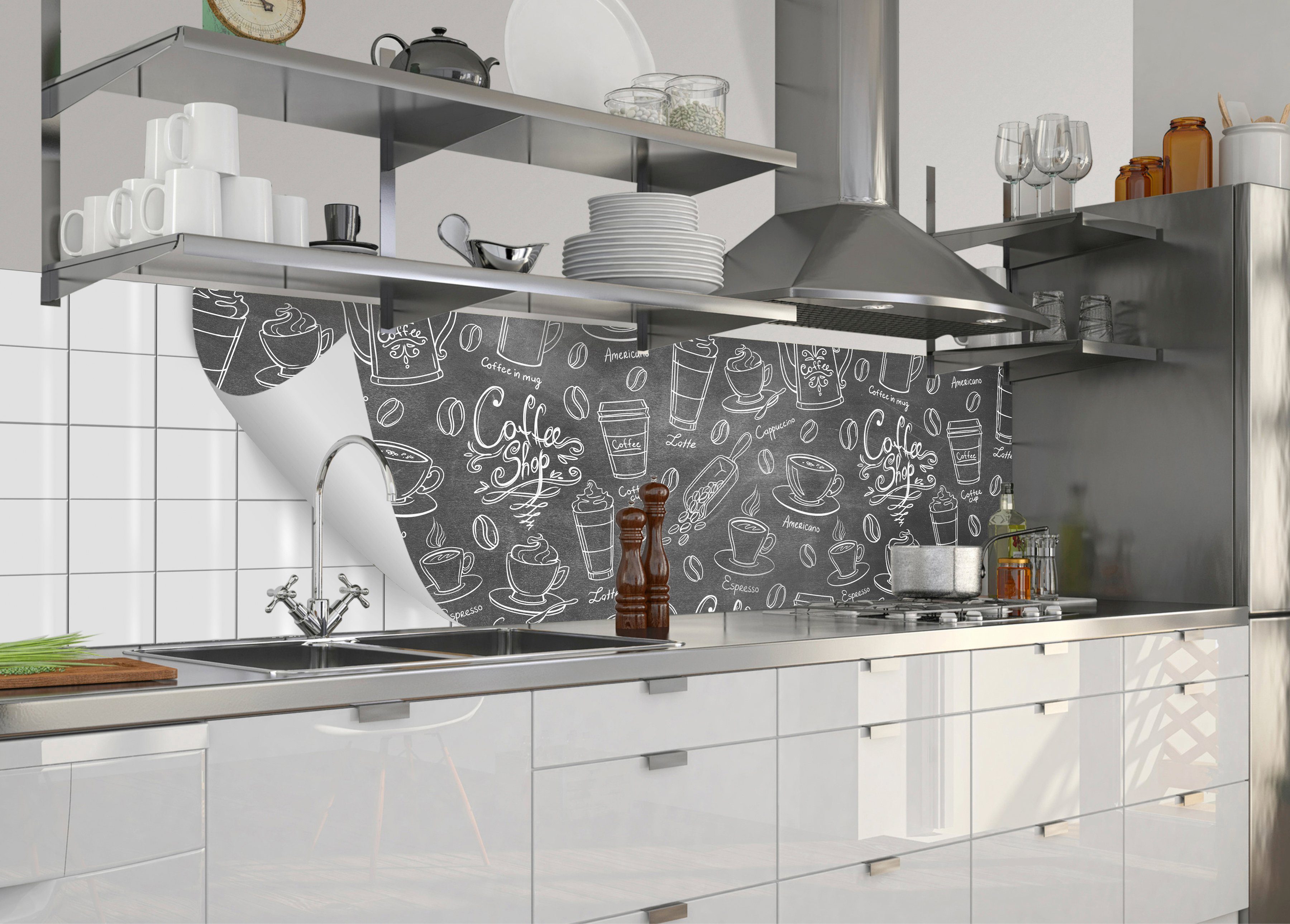und selbstklebende Küchenrückwand Küchenrückwand-Folie MySpotti fixy flexible Pattern, schwarz Coffee
