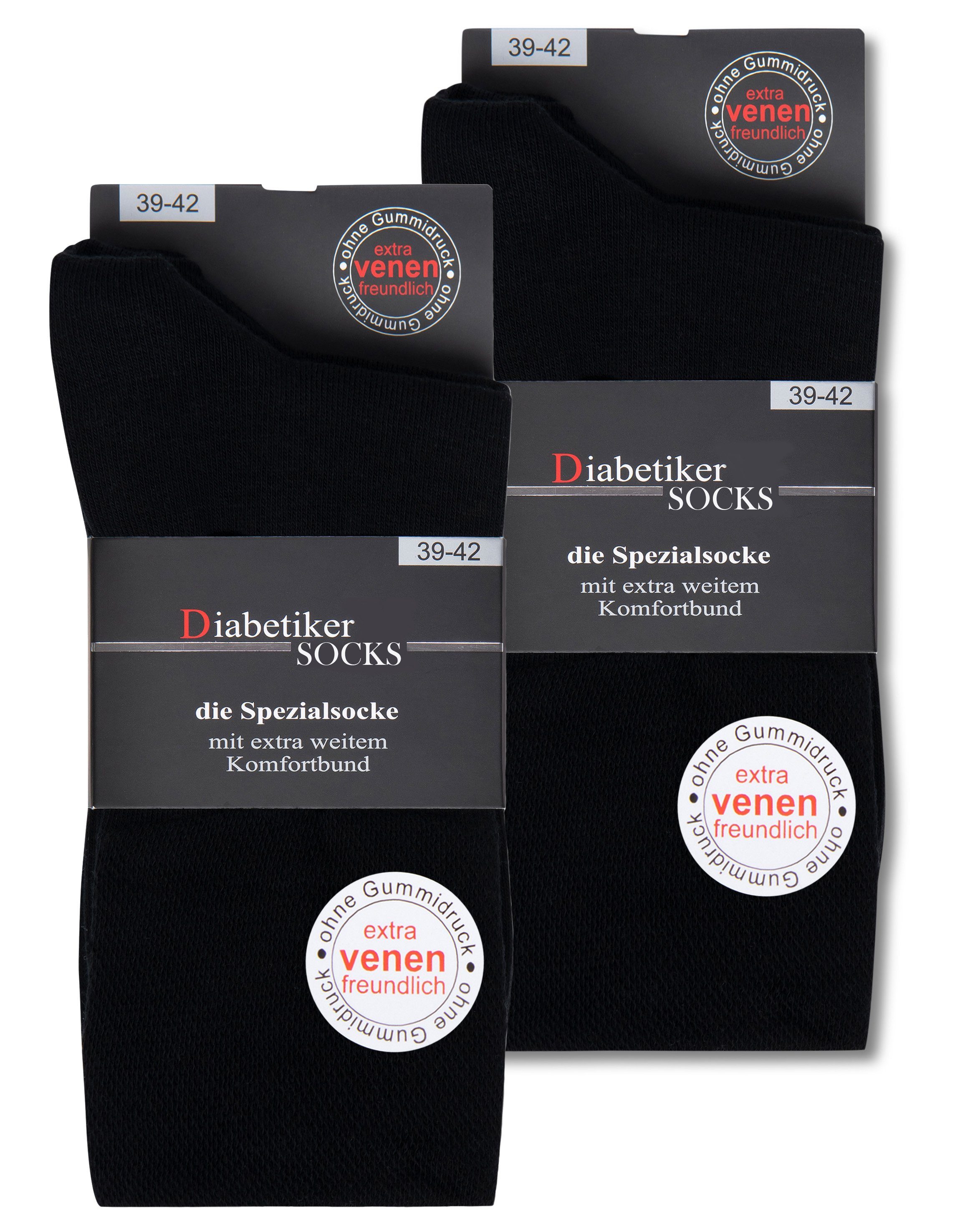 sockenkauf24 Diabetikersocken 6 Paar Damen & Herren Socken mit Komfortbund (Schwarz, 47-50) ohne Gummi & ohne Naht 97% Baumwolle - 26820 WP