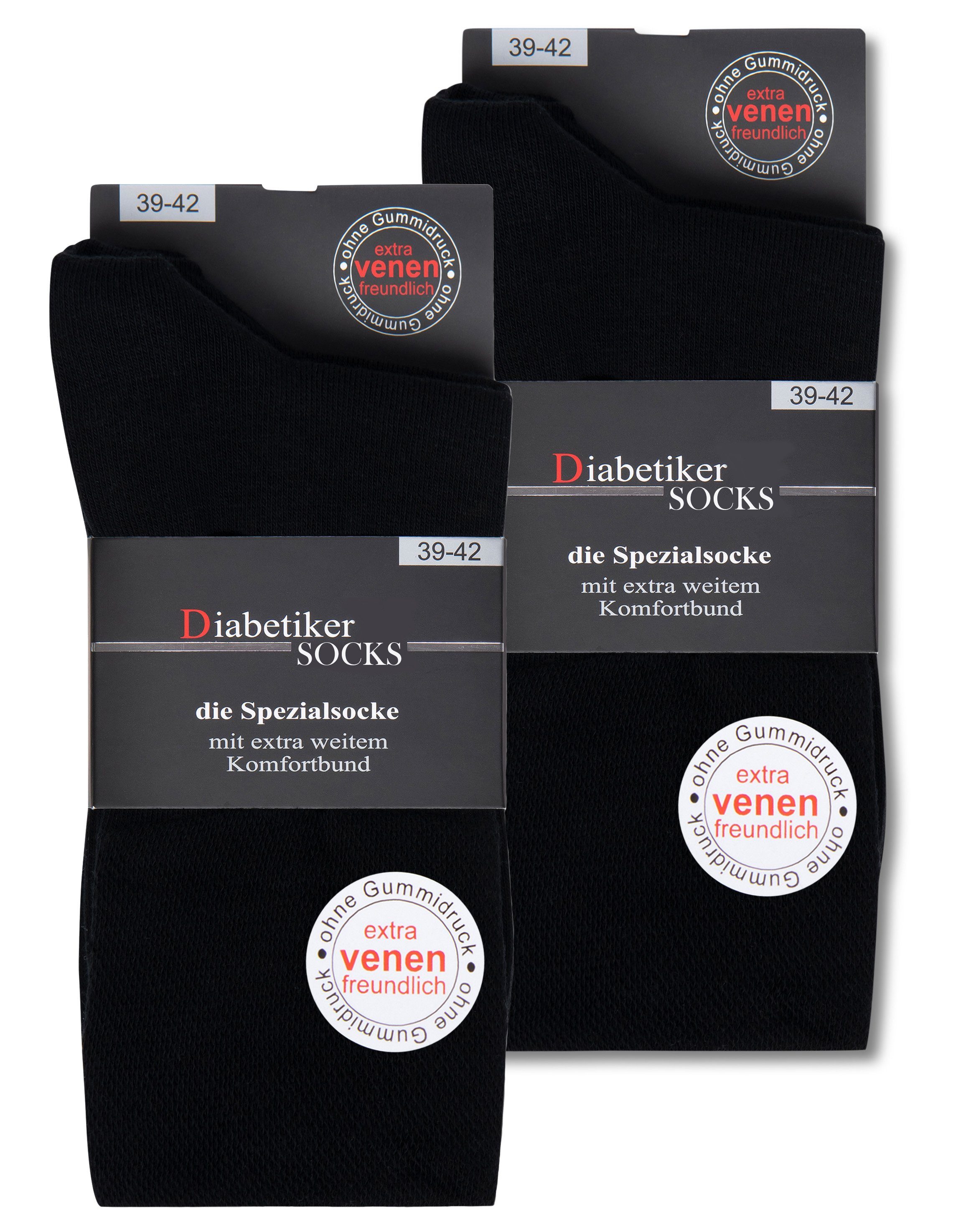 & 26807 (Schwarz, mit Herren Damen 43-46) Socken Diabetikersocken WP 6 Baumwolle 97% & ohne Naht sockenkauf24 Komfortbund Gummi - ohne Paar