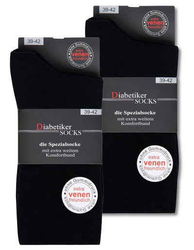 sockenkauf24 Diabetikersocken 6 Paar Damen & Herren Socken mit Komfortbund (Schwarz, 43-46) ohne Gummi & ohne Naht 97% Baumwolle - 26807 WP
