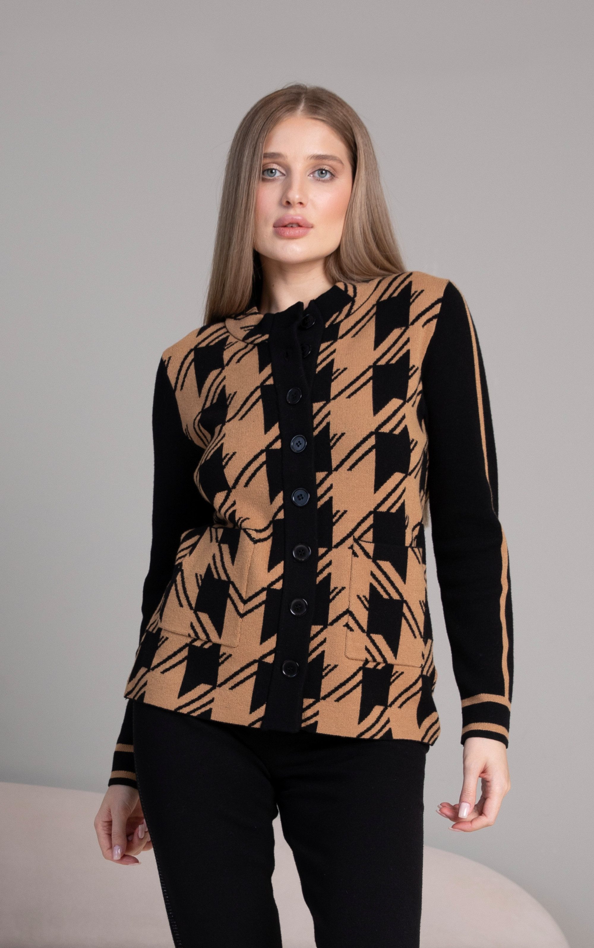 Passioni Strickjacke in Kamel und Schwarz günstig online kaufen