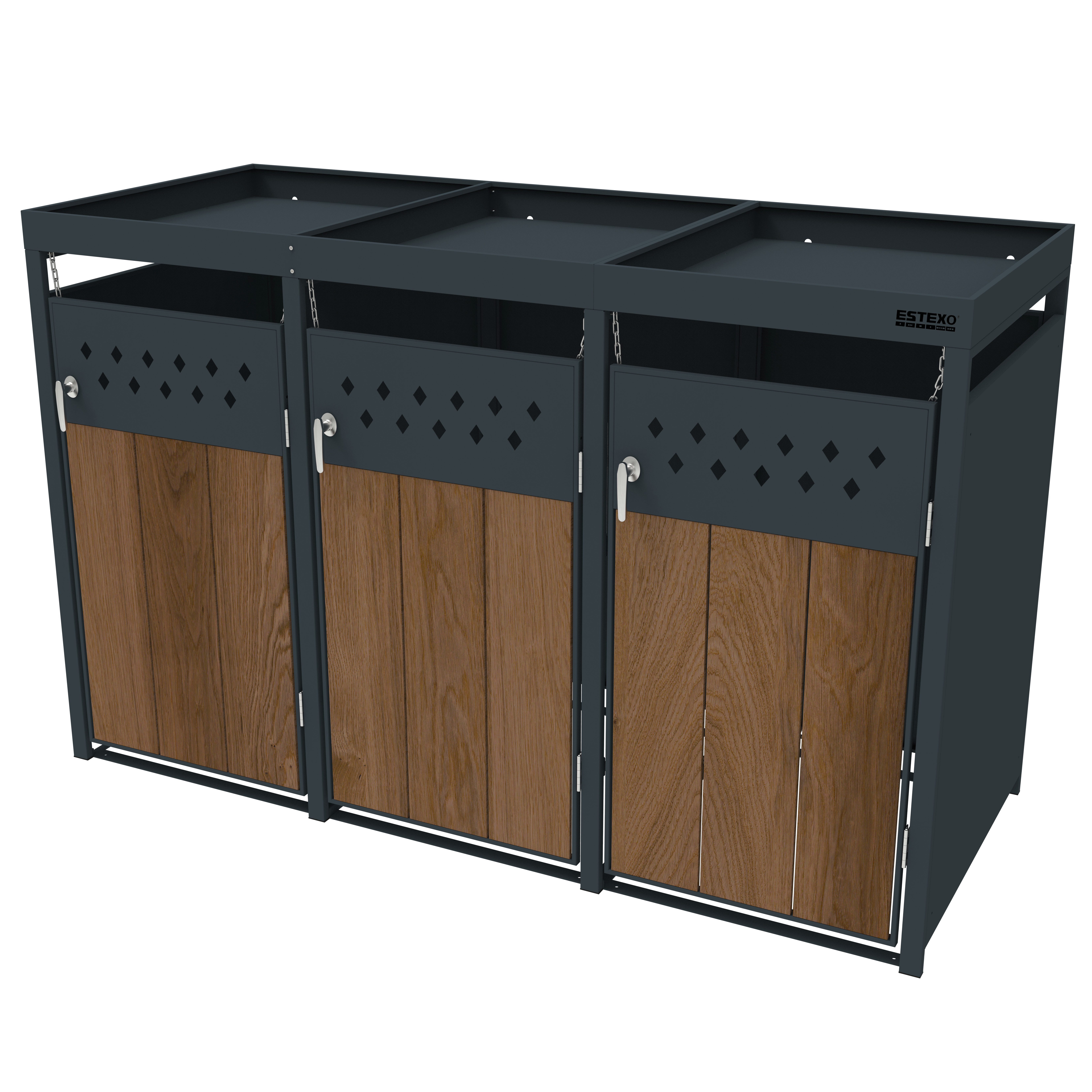 ESTEXO Mülltonnenbox Müllbox Mülltonnenverkleidung 3 Türen Box Pflanzdach Anthrazit – Bild 5 von 5