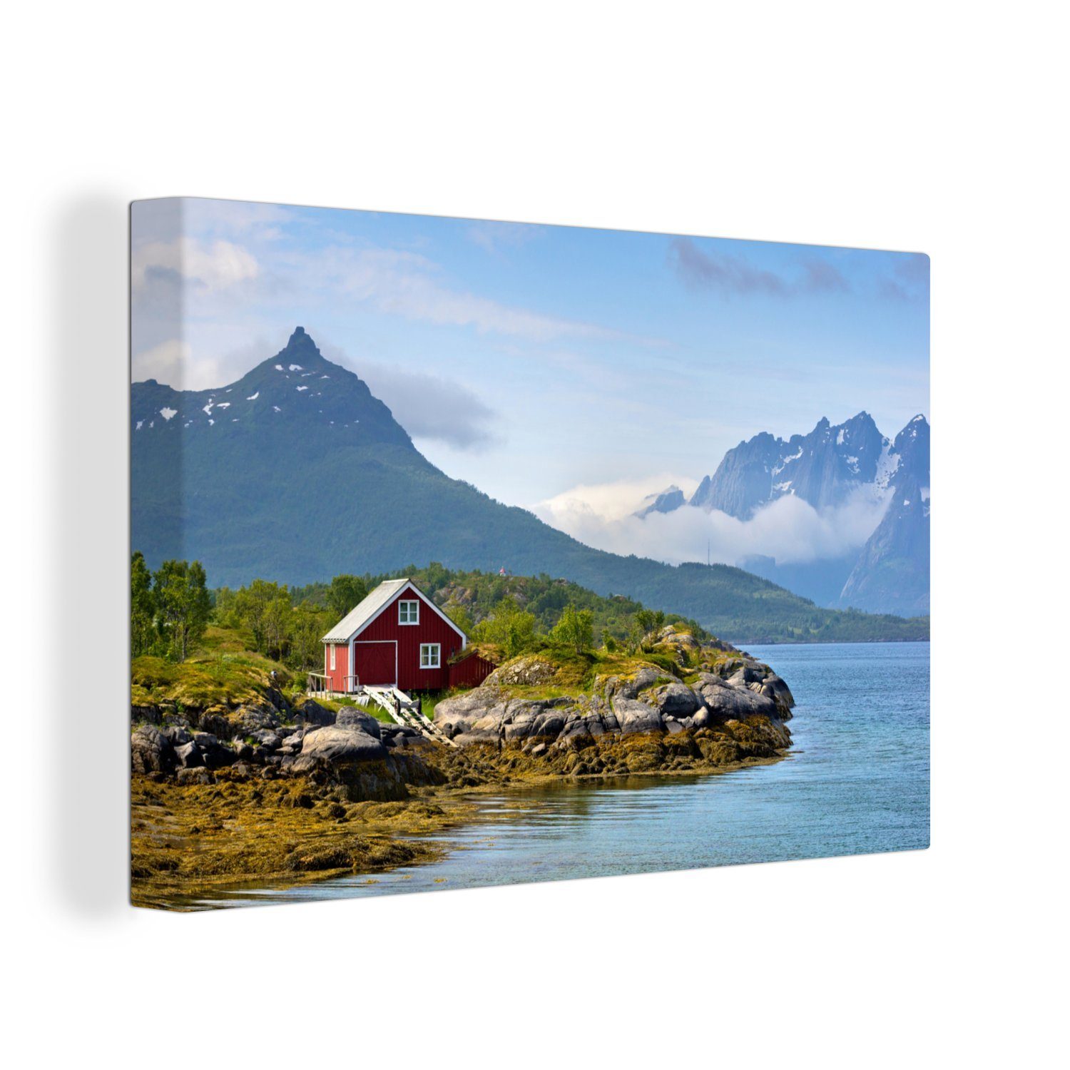 OneMillionCanvasses® Leinwandbild Küstenlinie am Raftsund in Norwegen bei Skandinavien, (1 St), Wandbild Leinwandbilder, Aufhängefertig, Wanddeko, 30x20 cm