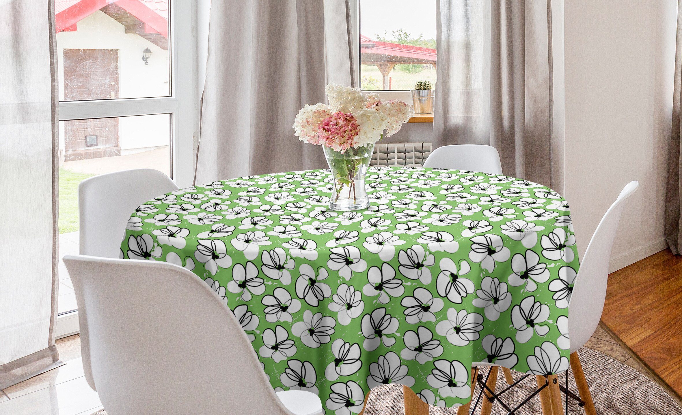 Abakuhaus Tischdecke Kreis Tischdecke Abdeckung für Esszimmer Küche Dekoration, Blumen Moderne Grunge Sommer Petals
