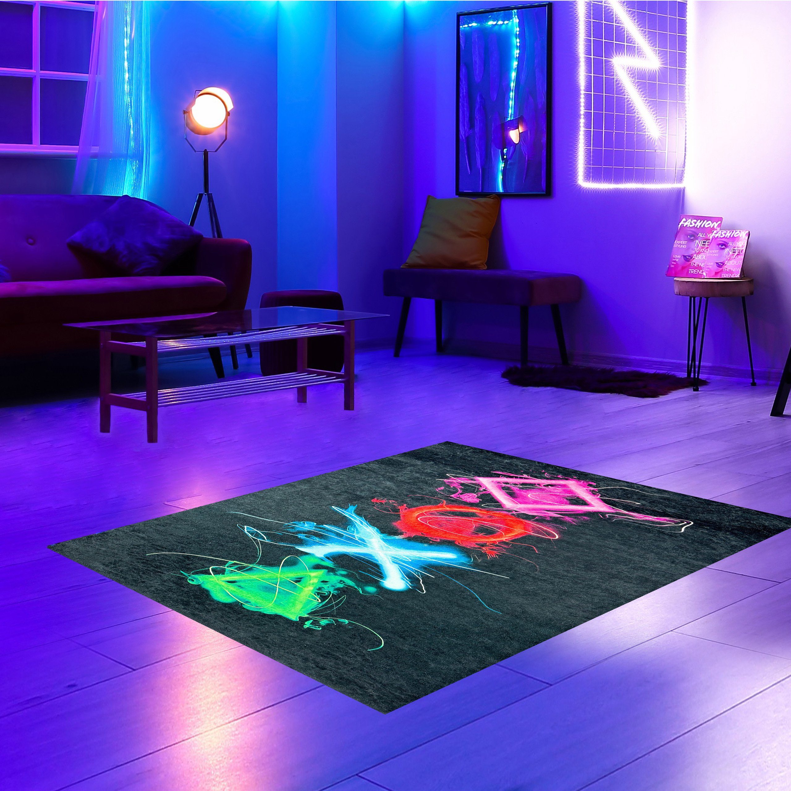 Carpetia Teppich Gaming-Teppich mit lebendigen Neon-Farben und ikonischen S günstig online kaufen